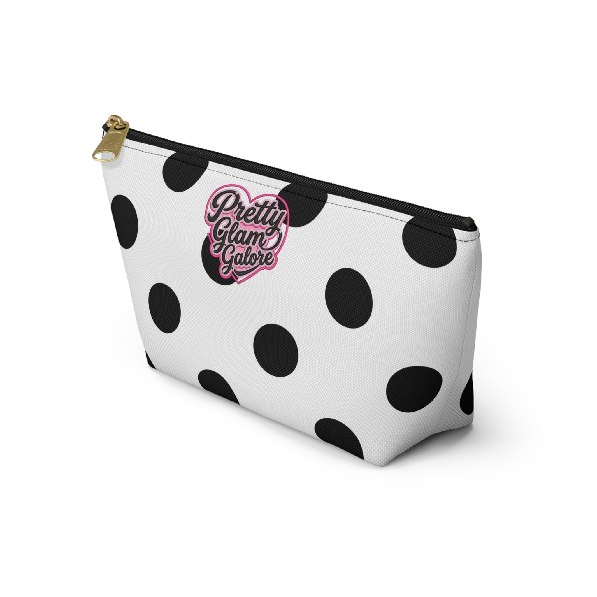 Polka Dot Accessory Pouch — Black & White Cosmetic Bag with T-Bottom