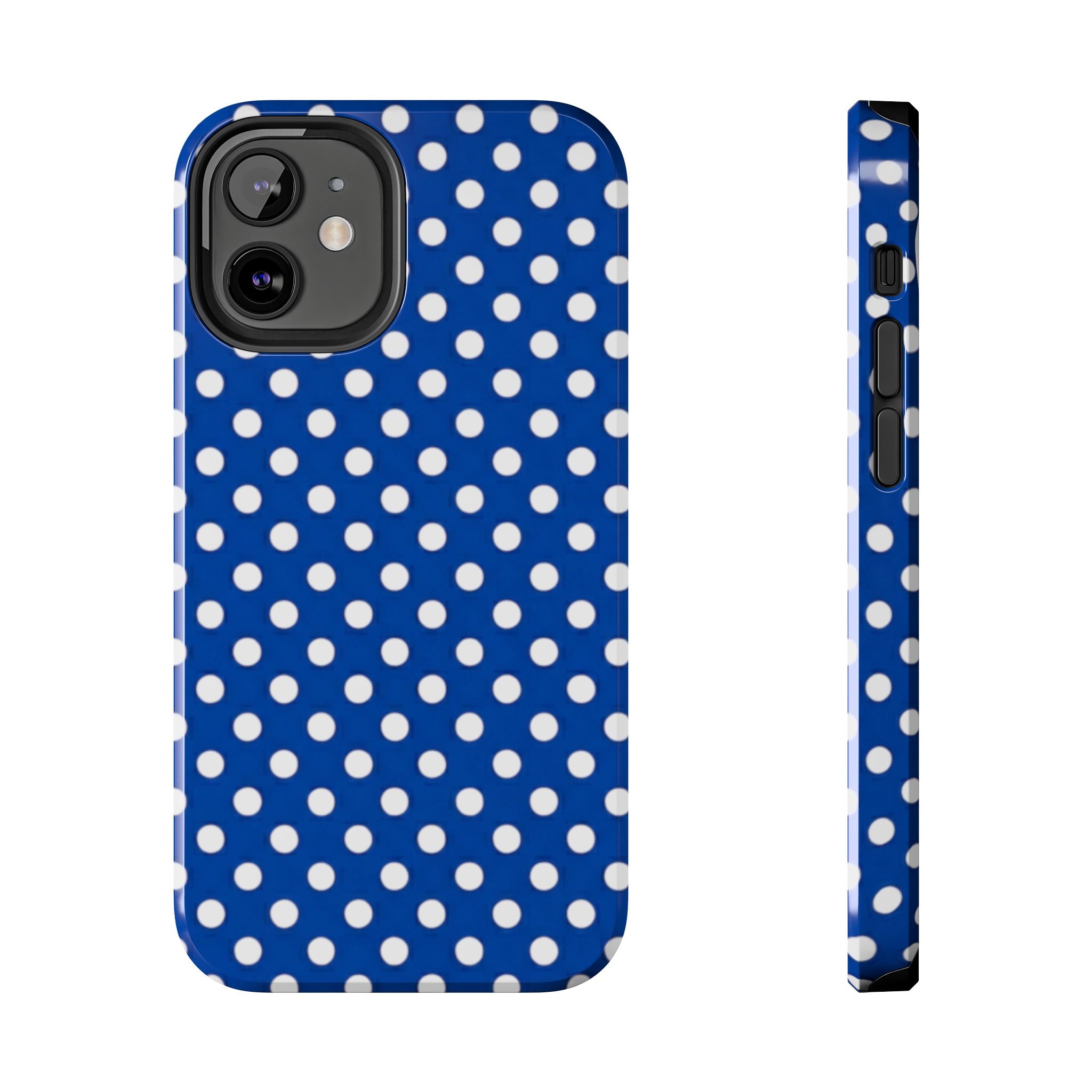 Polka Dot Tough Phone Case — Navy Blue White Dot Protective Phone Cover