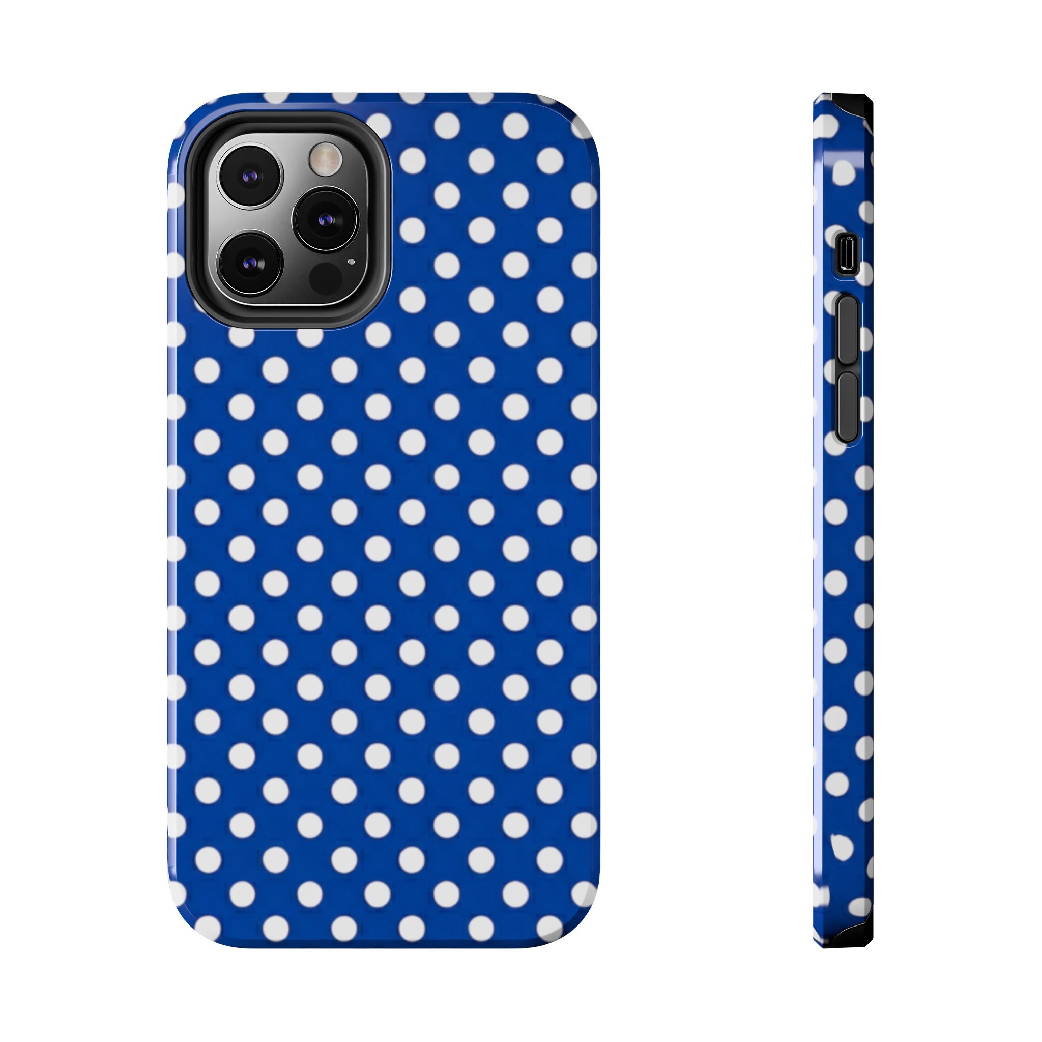 Polka Dot Tough Phone Case — Navy Blue White Dot Protective Phone Cover
