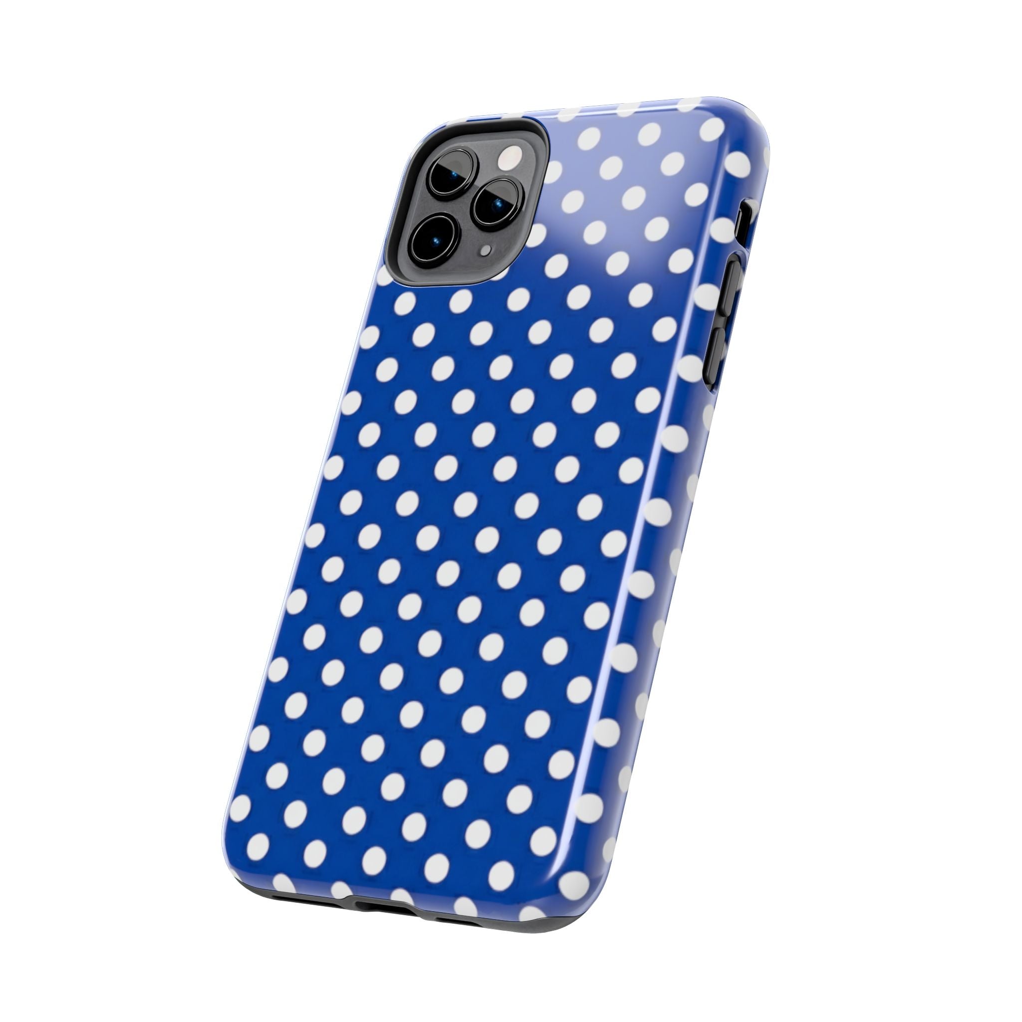 Polka Dot Tough Phone Case — Navy Blue White Dot Protective Phone Cover
