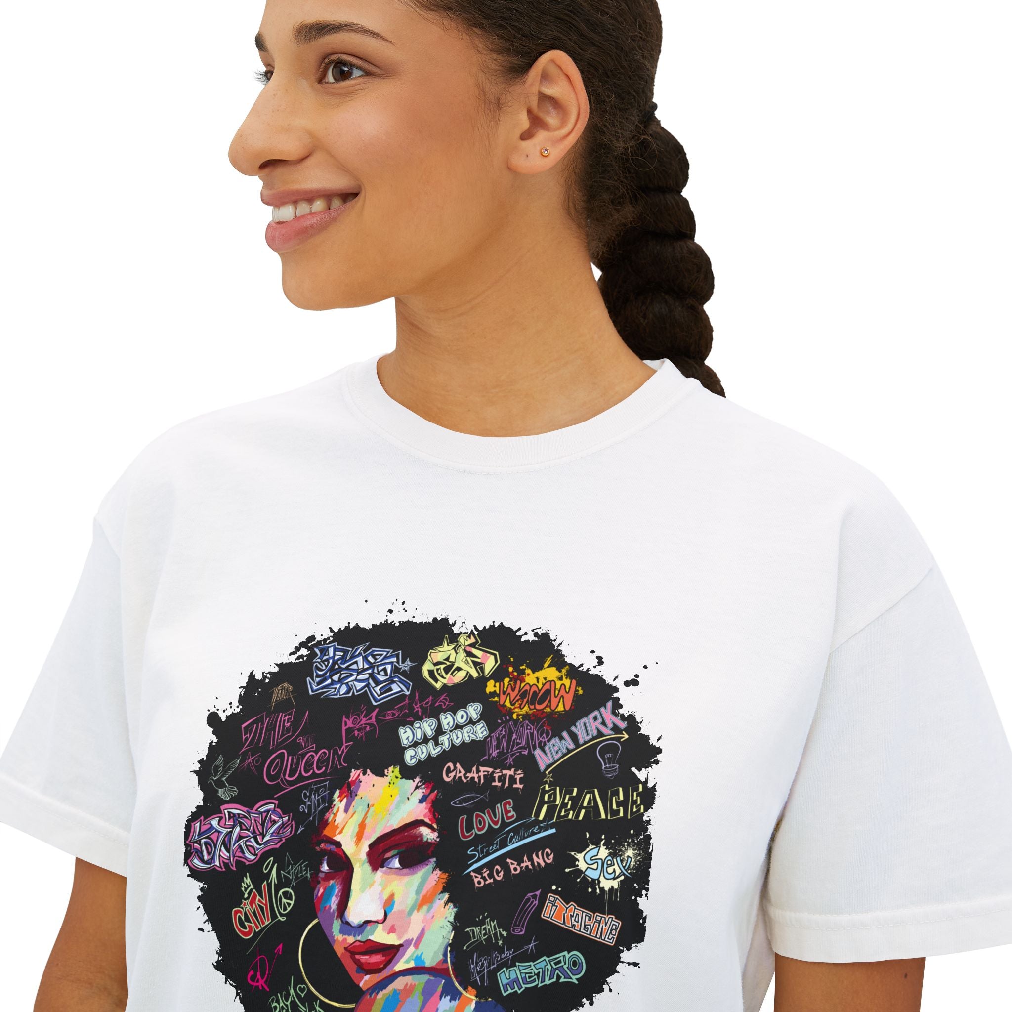 Afro Art Pop Women's Boxy Tee — Empowerment Graphic Tee