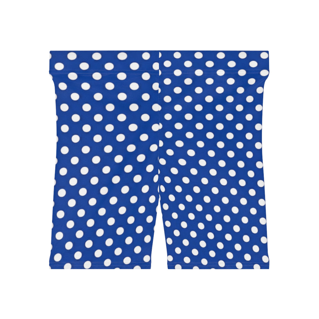Blue Polka Dot Biker Shorts — Women's Stretch Cycling & Workout Shorts