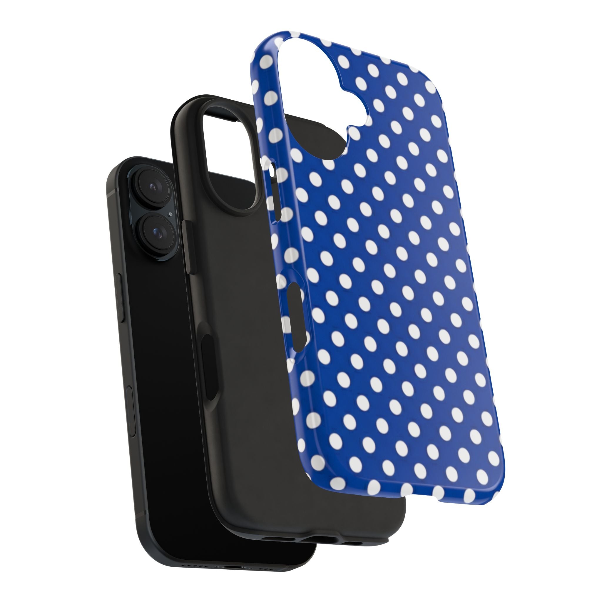 Polka Dot Tough Phone Case — Navy Blue White Dot Protective Phone Cover