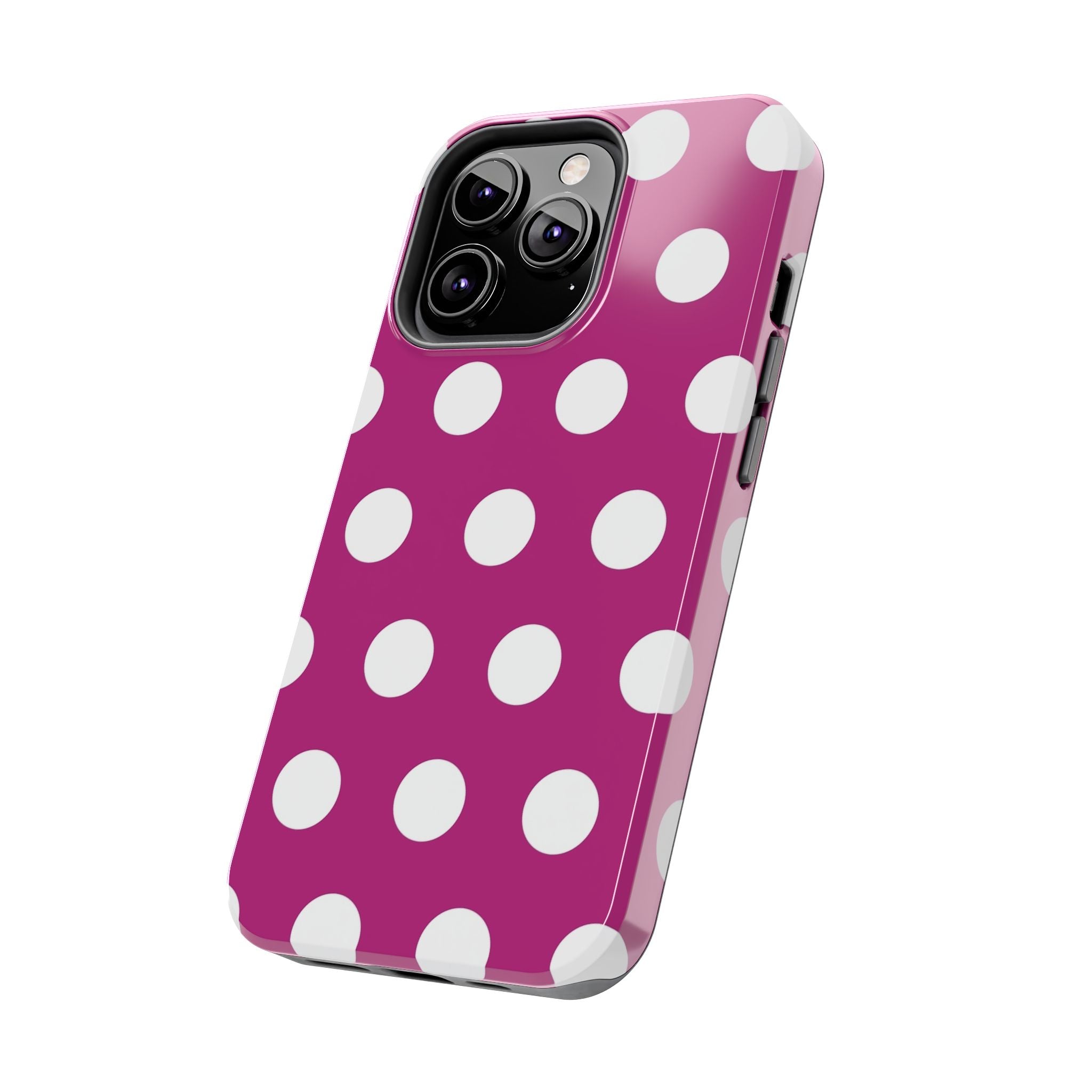 Magenta Polka Dot Tough Phone Case — Durable Protective Cover with White Dots