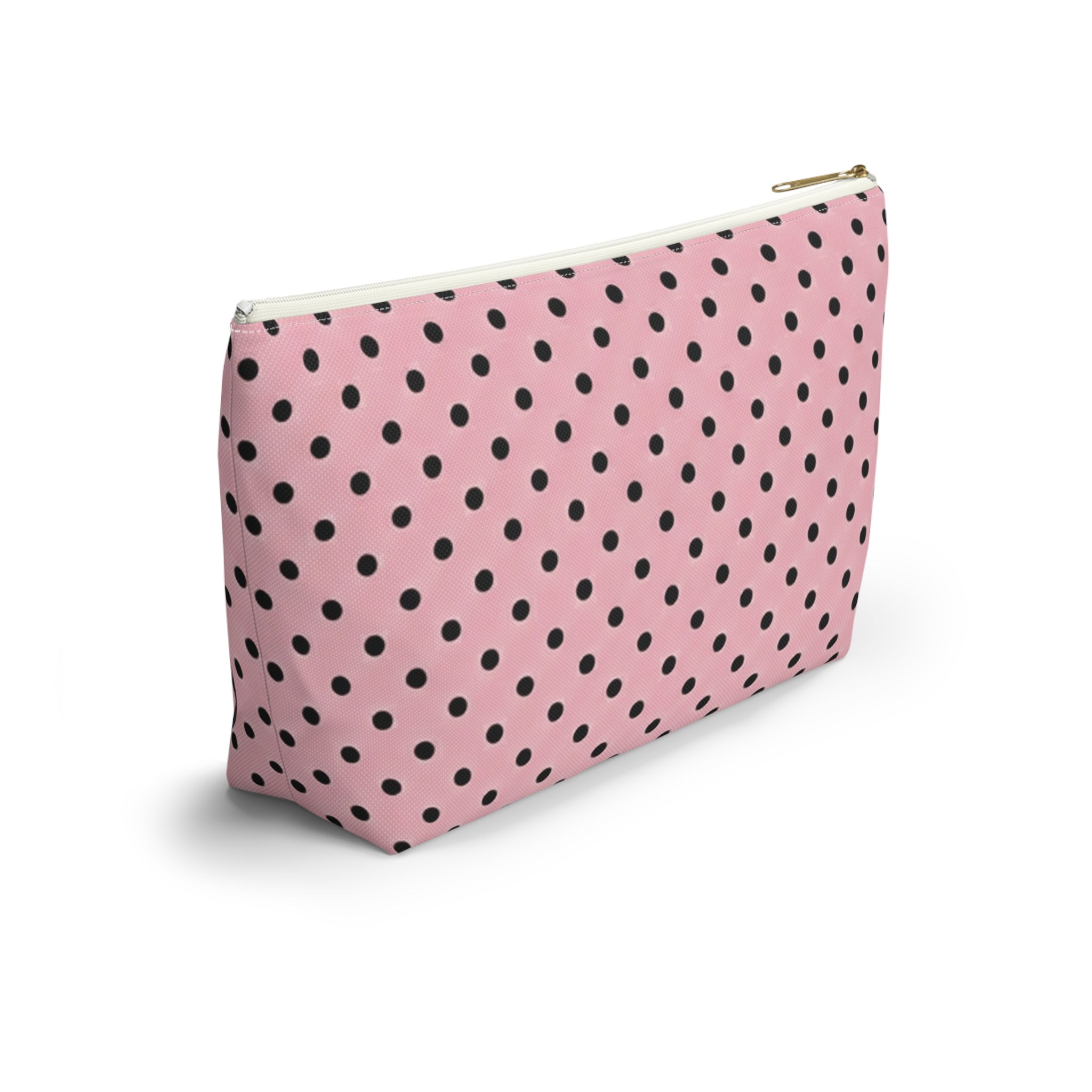 Black Polka Dots on Pink Accessory Pouch | T-Bottom Cosmetic Bag