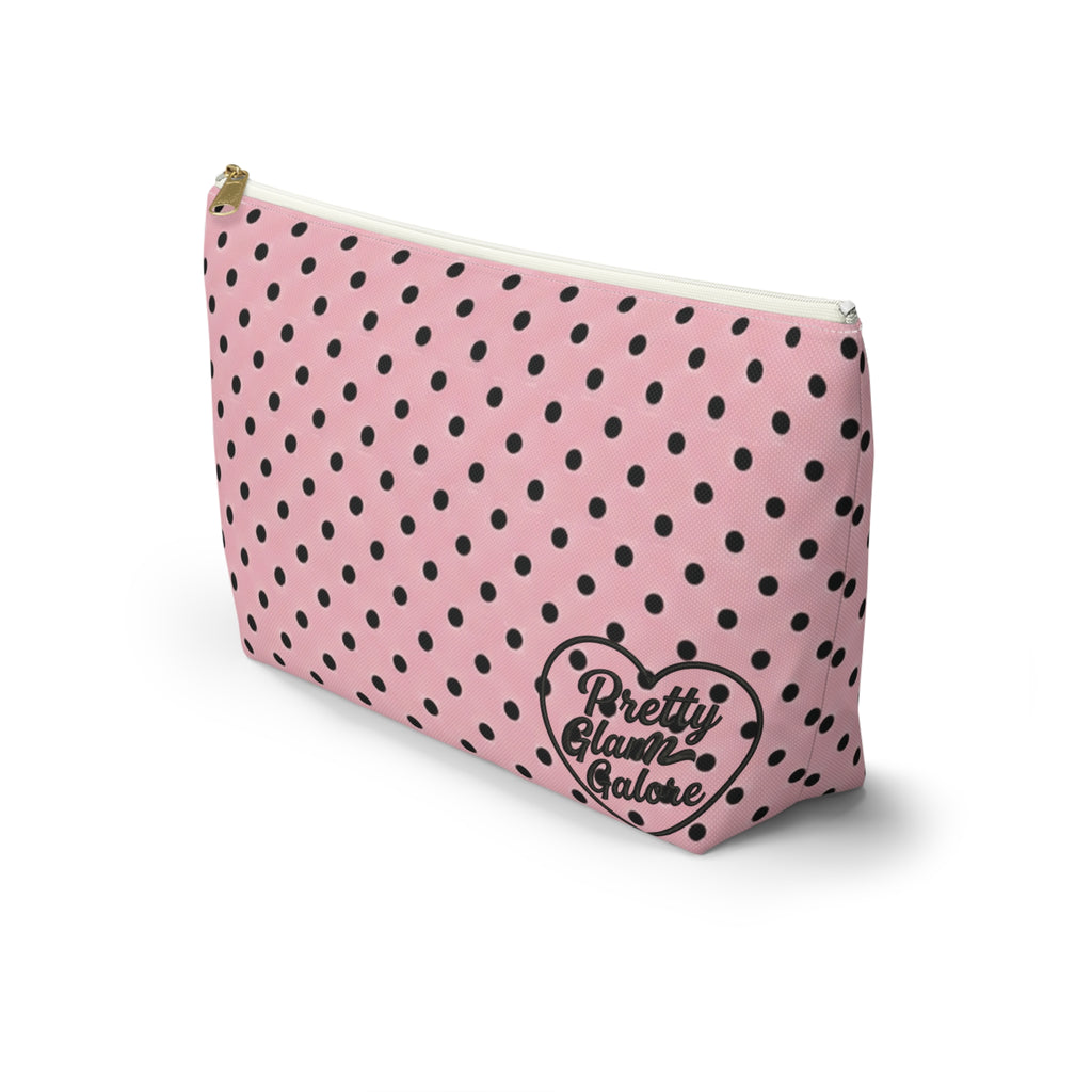Black Polka Dots on Pink Accessory Pouch | T-Bottom Cosmetic Bag