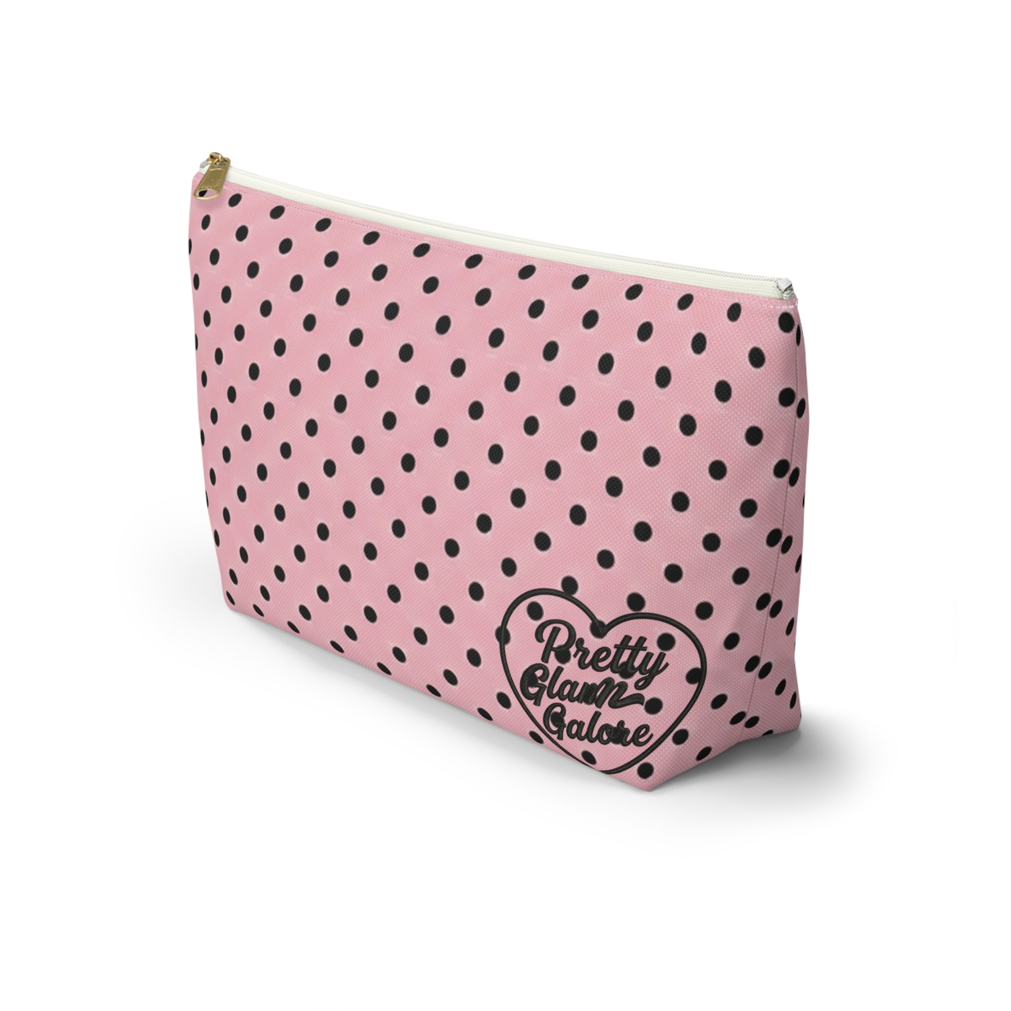 Black Polka Dots on Pink Accessory Pouch | T-Bottom Cosmetic Bag