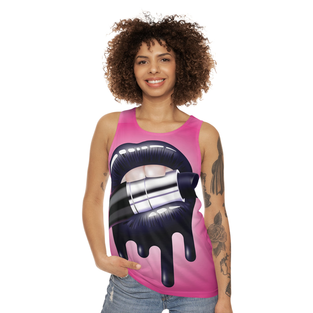Black Drip Lipstick Tank Top – Bold Makeup Graphic All-Over Print