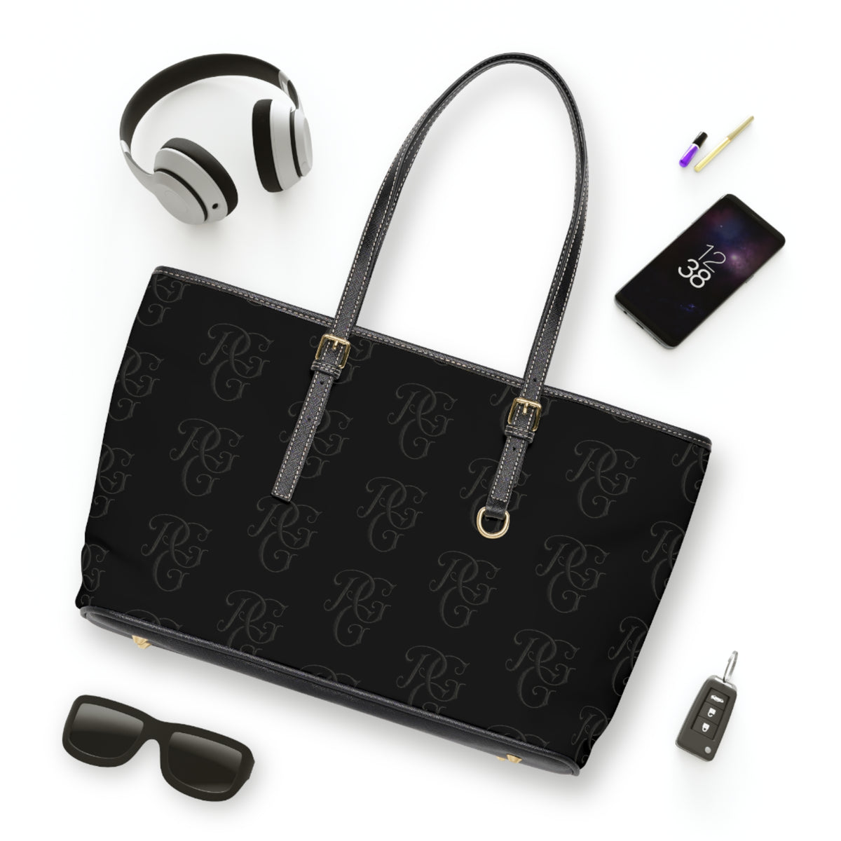 Black PU Leather Monogram Shoulder Bag