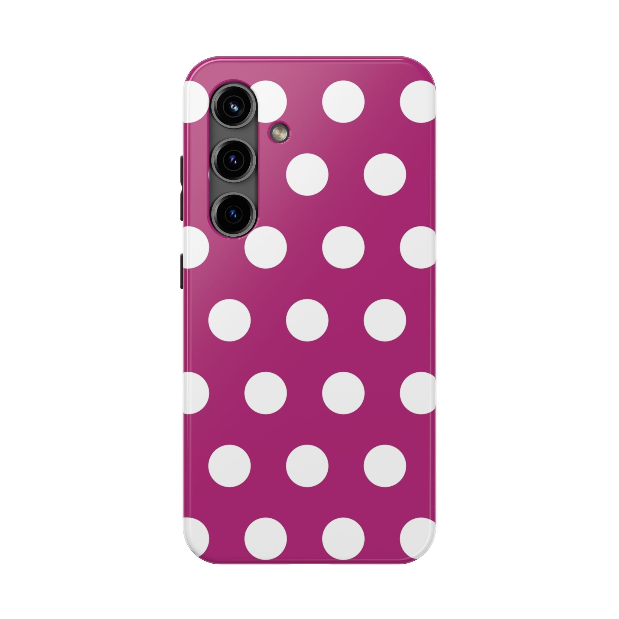 Magenta Polka Dot Tough Phone Case — Durable Protective Cover with White Dots