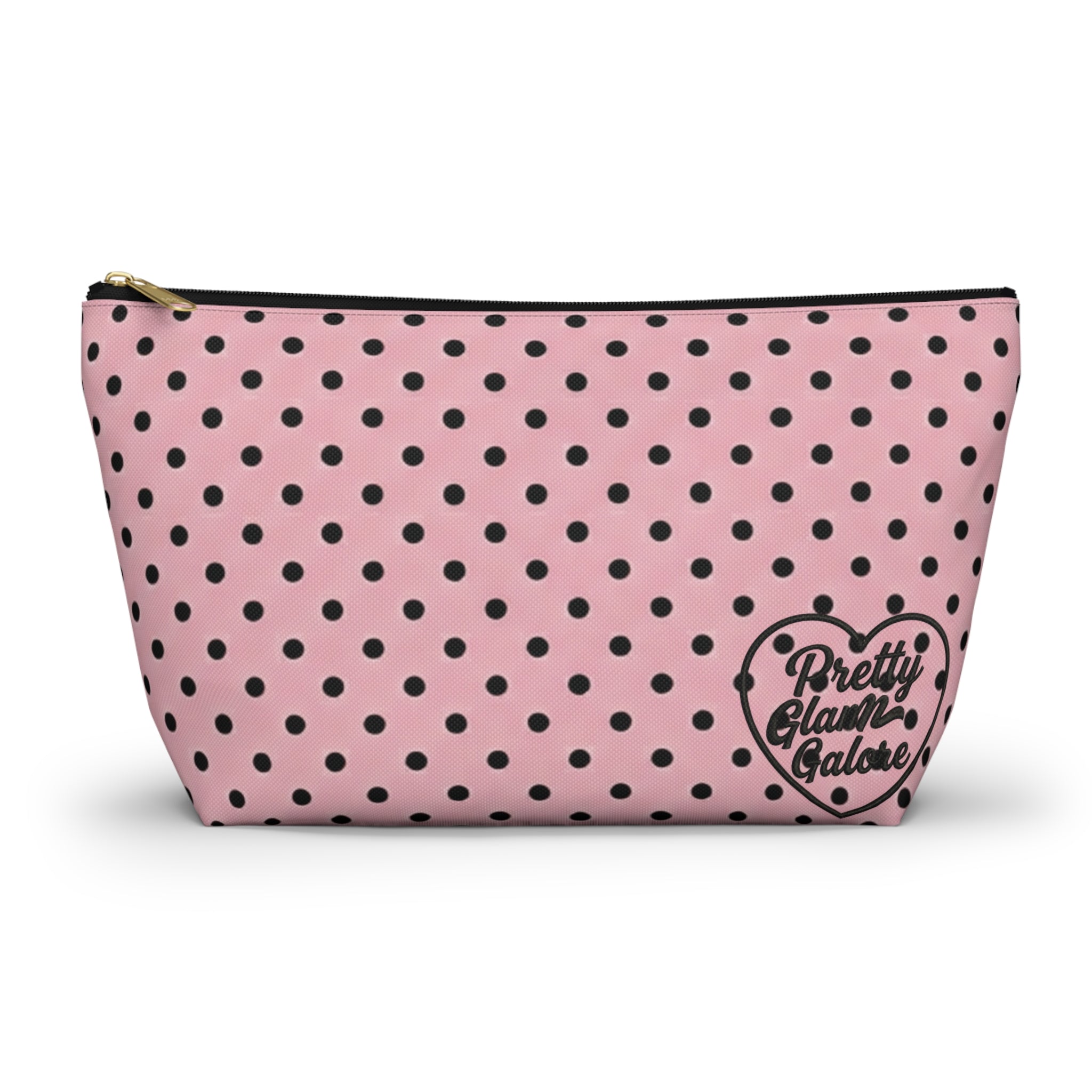 Black Polka Dots on Pink Accessory Pouch | T-Bottom Cosmetic Bag