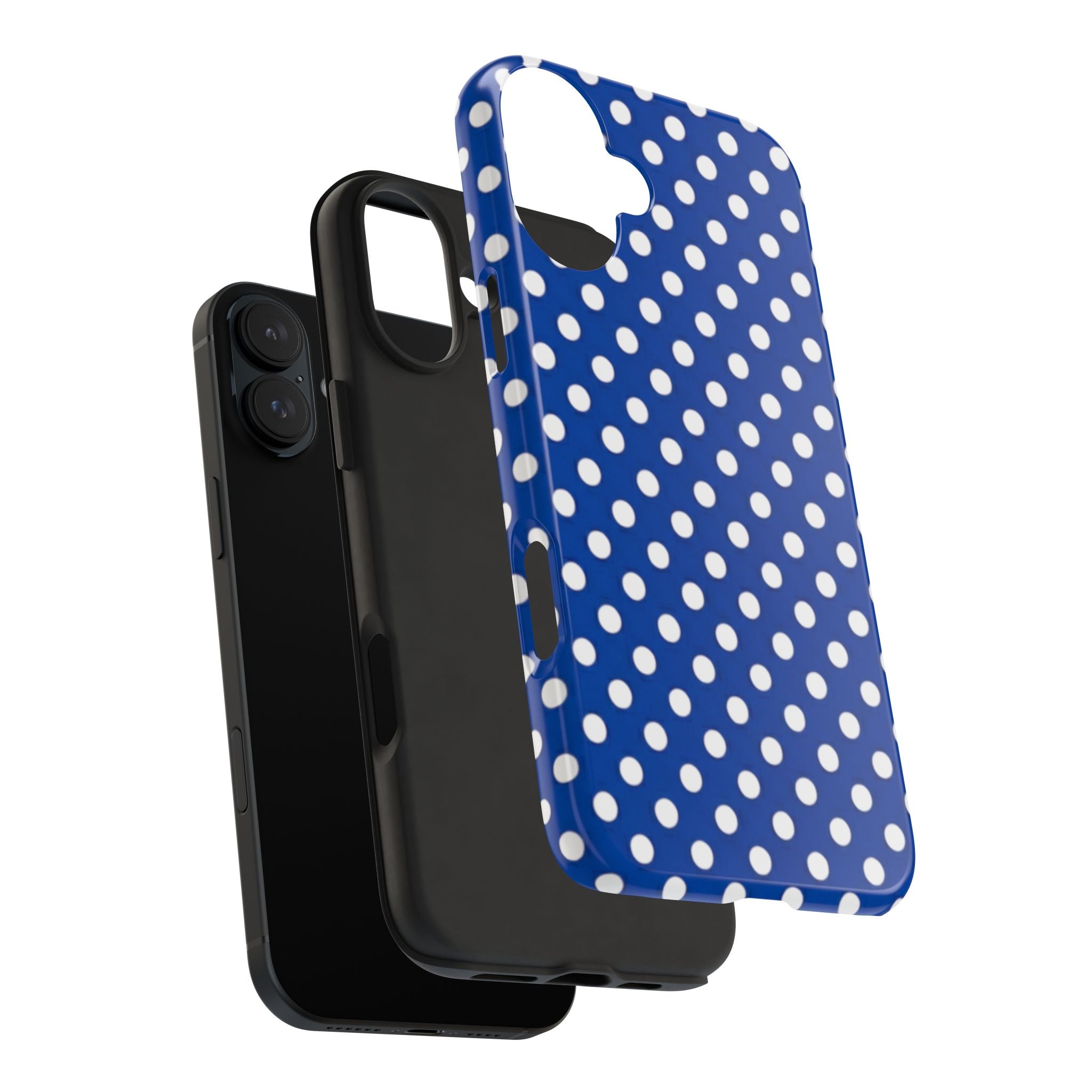 Polka Dot Tough Phone Case — Navy Blue White Dot Protective Phone Cover