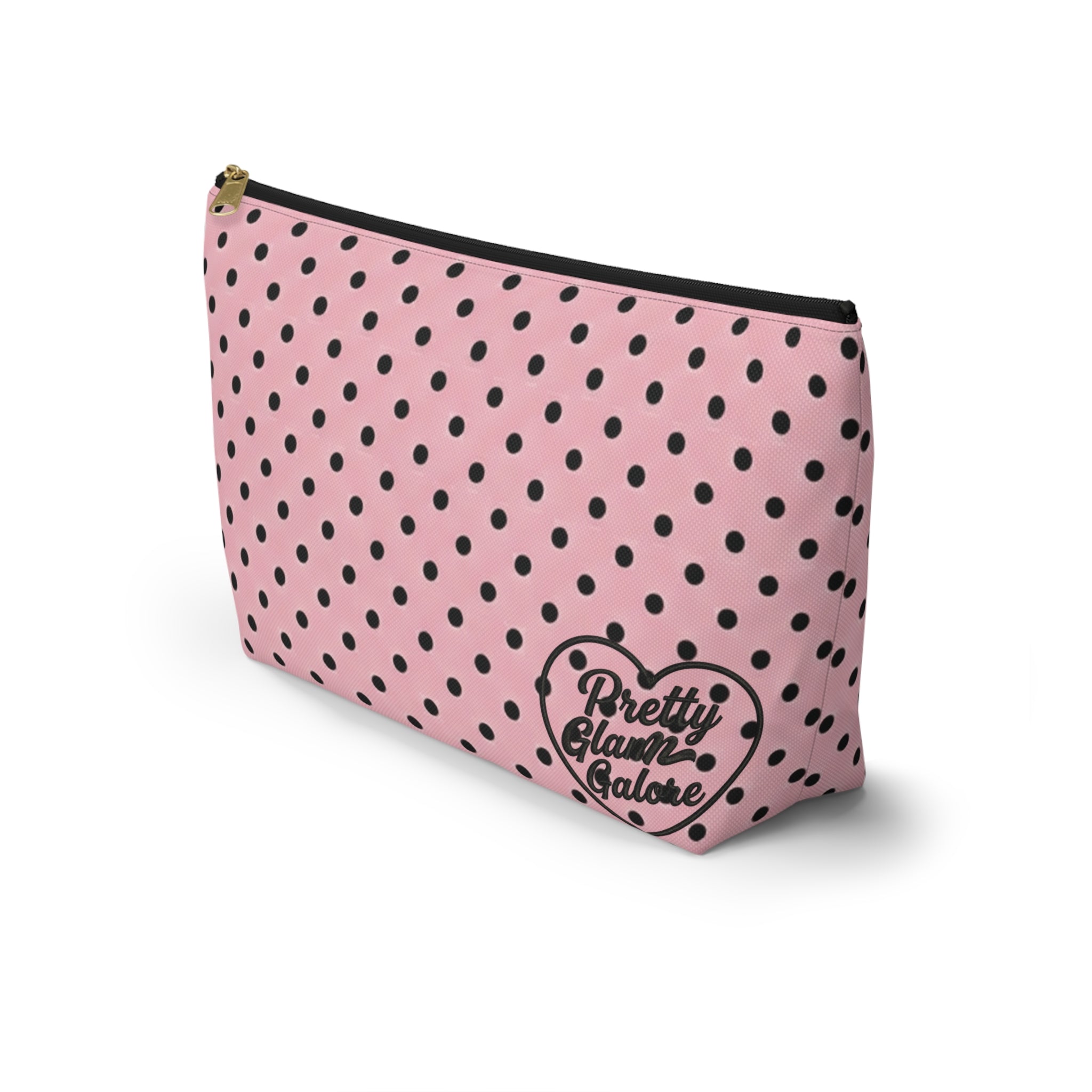 Black Polka Dots on Pink Accessory Pouch | T-Bottom Cosmetic Bag