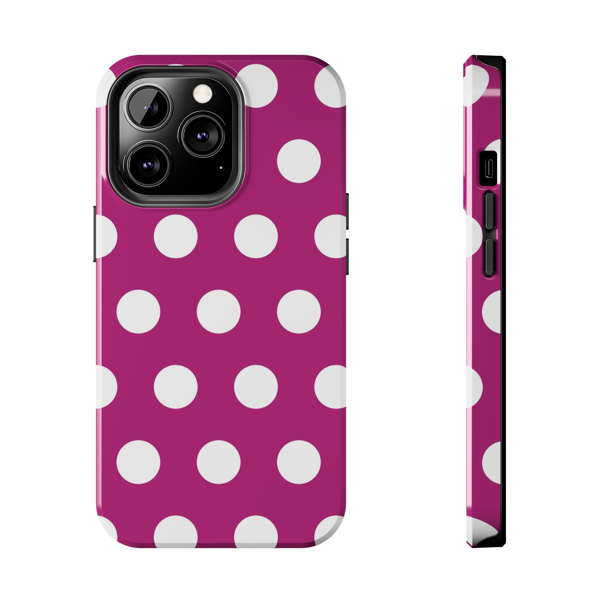 Magenta Polka Dot Tough Phone Case — Durable Protective Cover with White Dots