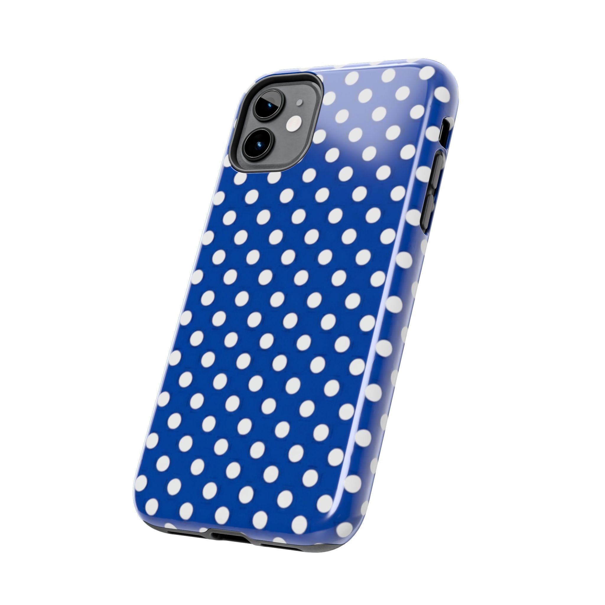 Polka Dot Tough Phone Case — Navy Blue White Dot Protective Phone Cover