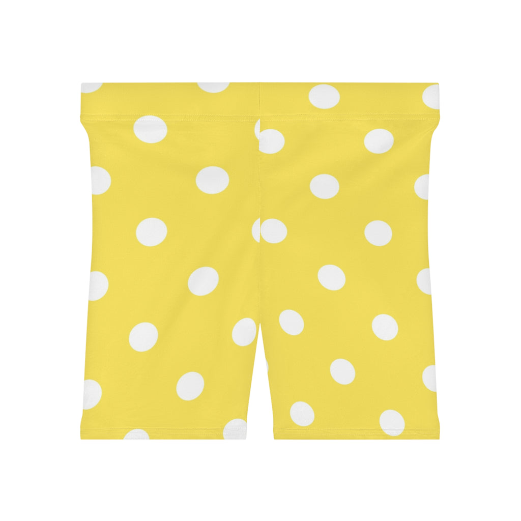 Yellow Polka Dot Biker Shorts — Women's Cute Summer Activewear