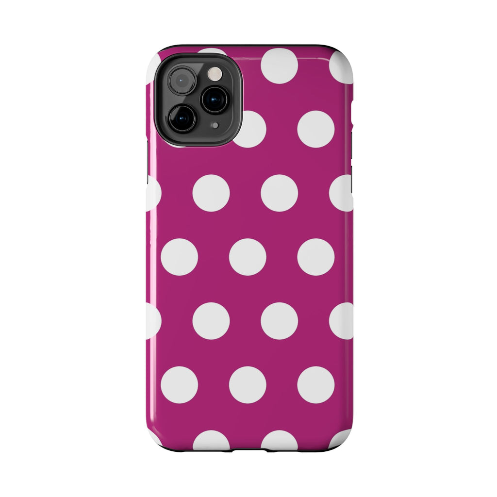 Magenta Polka Dot Tough Phone Case — Durable Protective Cover with White Dots