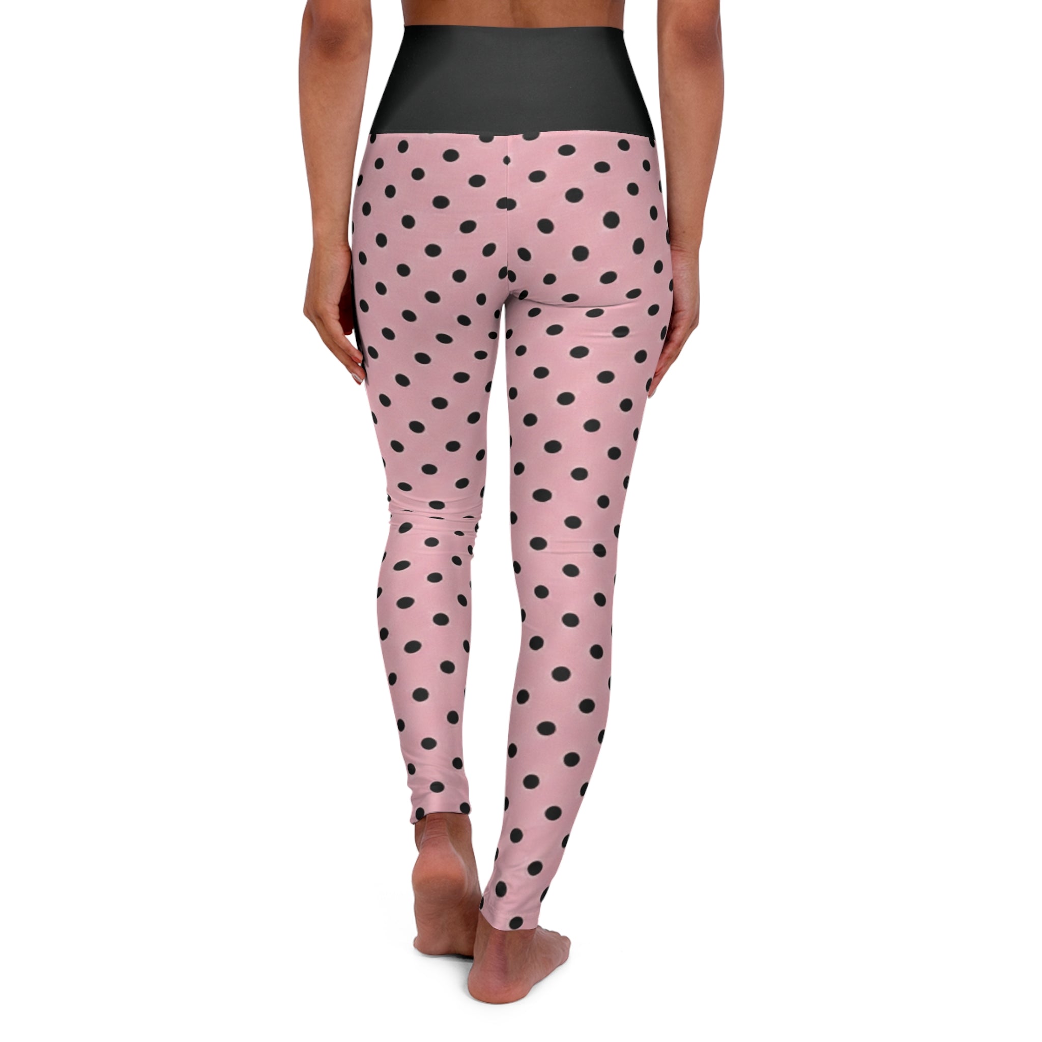 Pink Polka Dot High-Waist Yoga Leggings – Stretchy Workout & Athleisure Tights