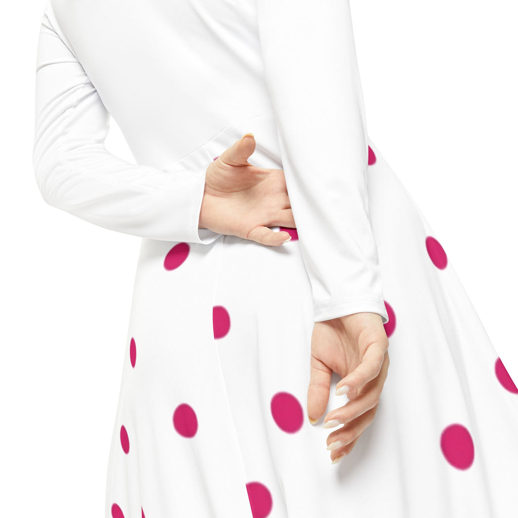 Polka Dot Long Sleeve Dance Dress — Flowy A-Line Women’s Performance Dress