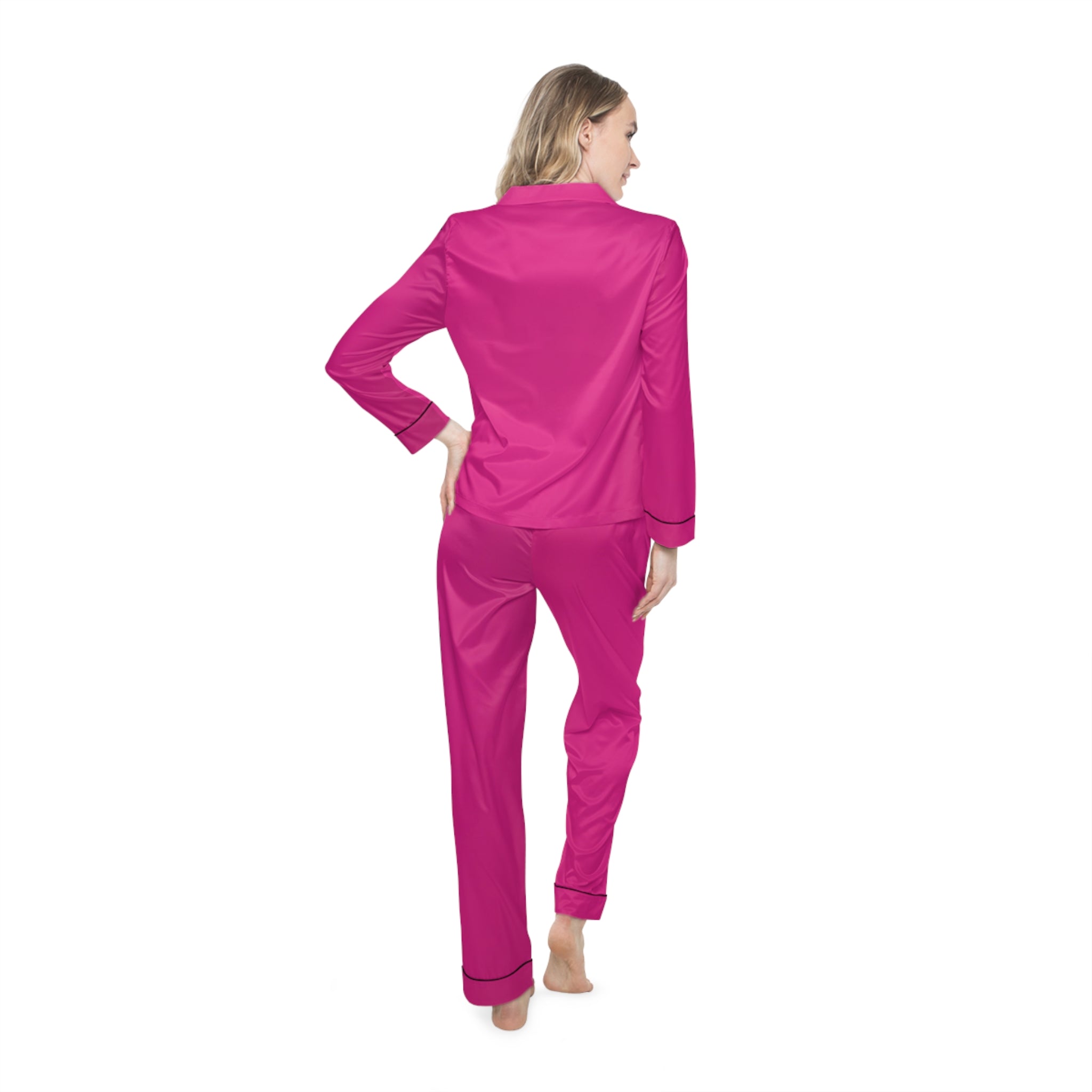 Women's Hot Pink Satin Pajama Set — Luxe Sleepwear Two-Piece