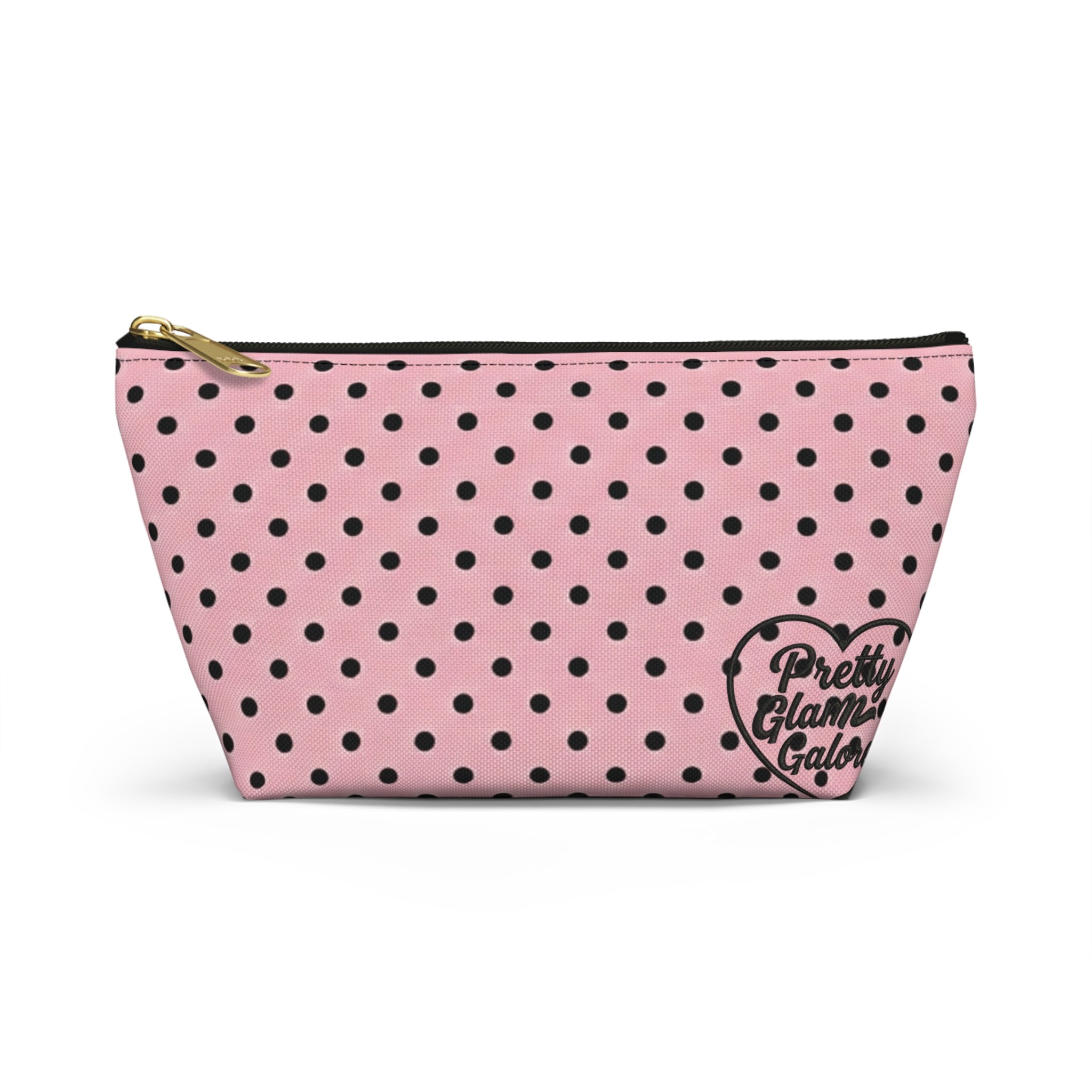 Black Polka Dots on Pink Accessory Pouch | T-Bottom Cosmetic Bag