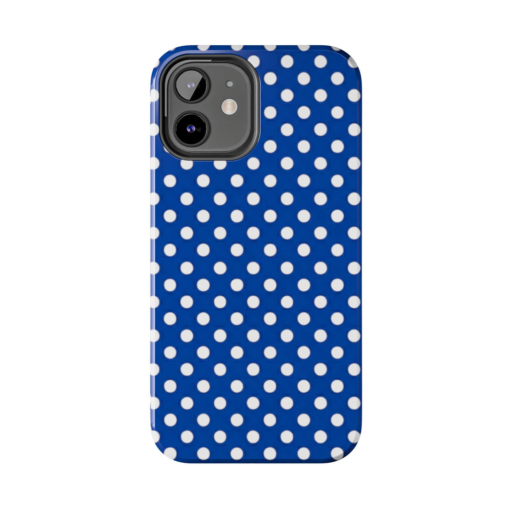 Polka Dot Tough Phone Case — Navy Blue White Dot Protective Phone Cover