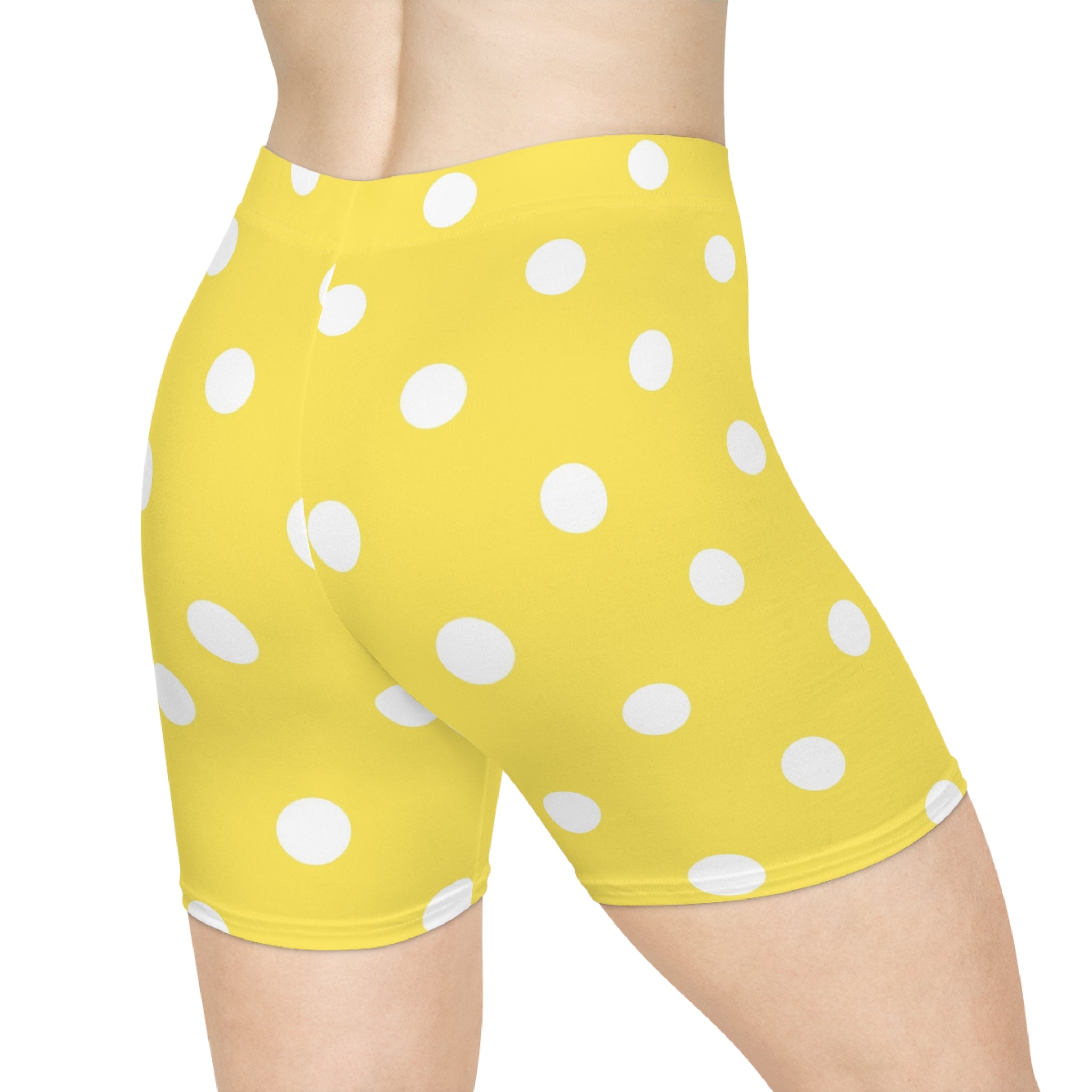 Yellow Polka Dot Biker Shorts — Women's Cute Summer Activewear