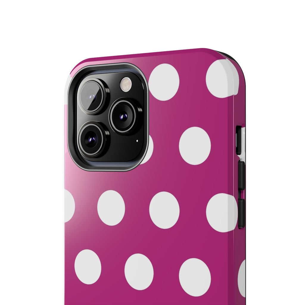 Magenta Polka Dot Tough Phone Case — Durable Protective Cover with White Dots