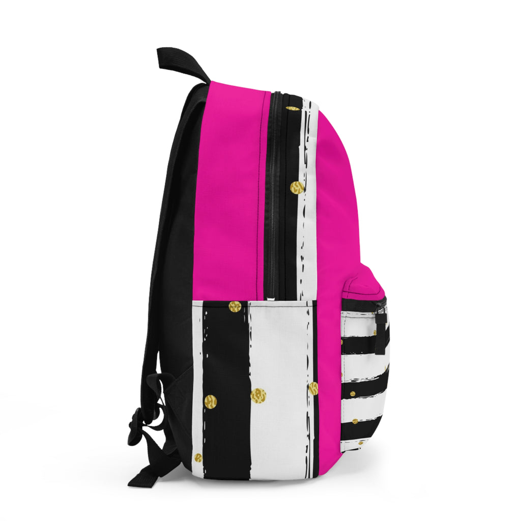 Pink Striped Gold Dot Backpack — 'Pretty Glam' Heart Logo