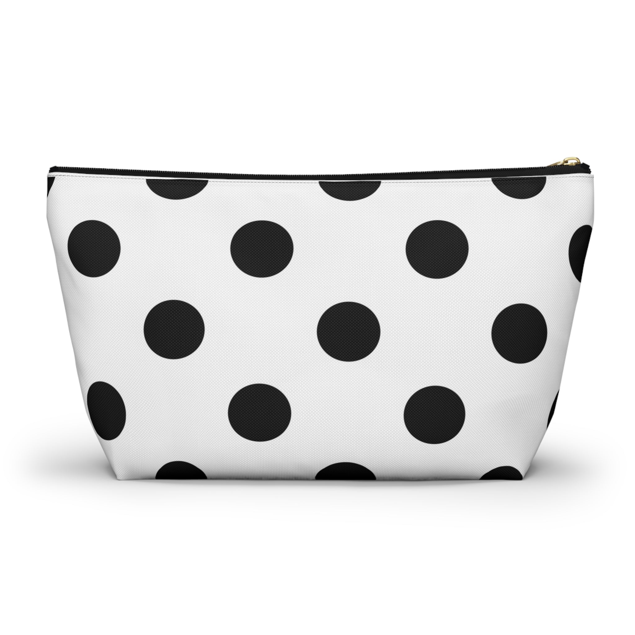 Polka Dot Accessory Pouch — Black & White Cosmetic Bag with T-Bottom