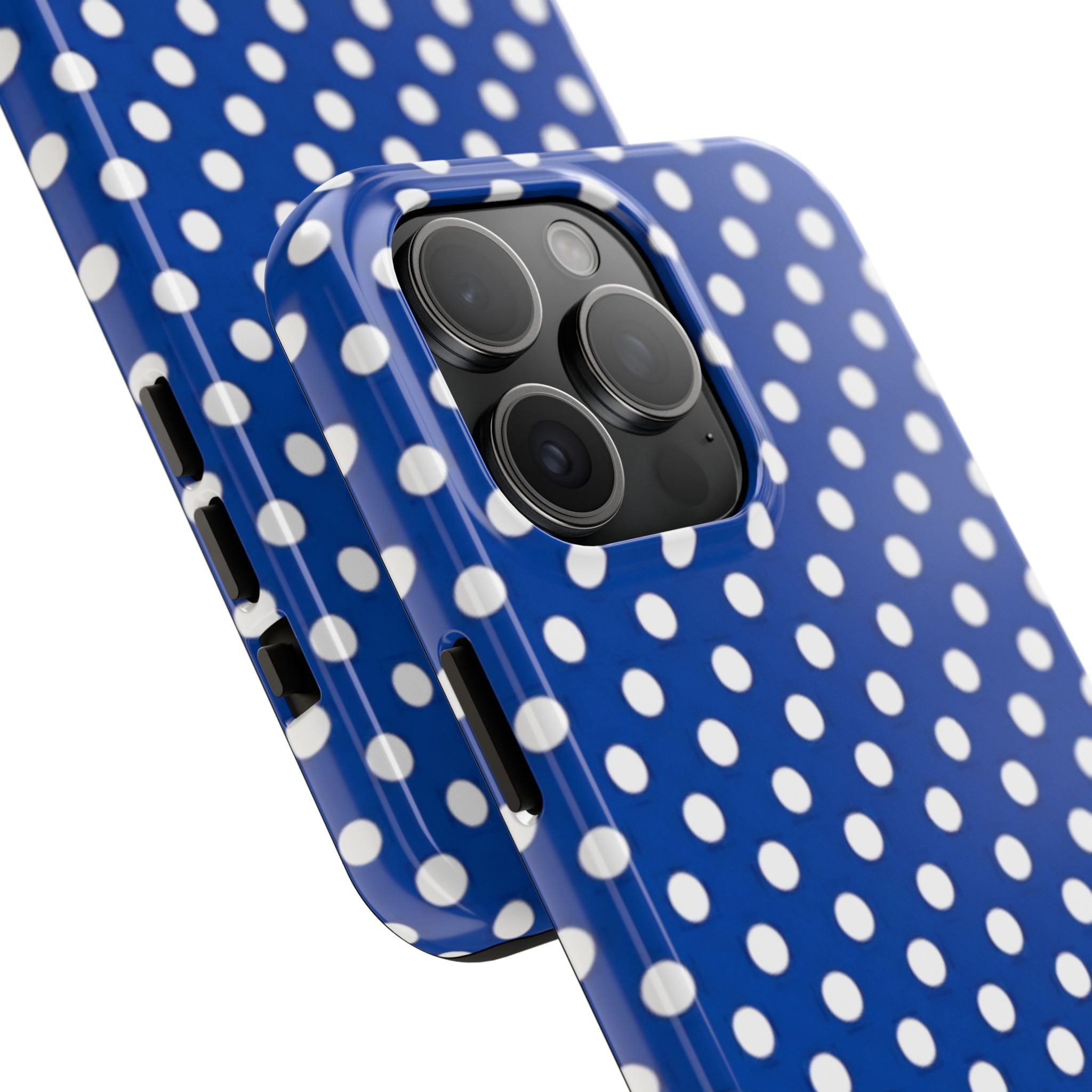 Polka Dot Tough Phone Case — Navy Blue White Dot Protective Phone Cover