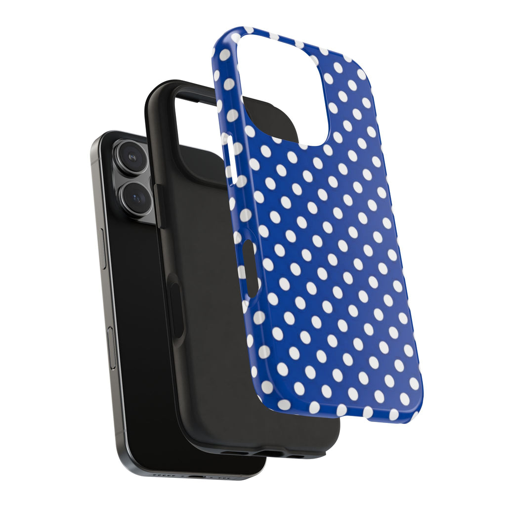 Polka Dot Tough Phone Case — Navy Blue White Dot Protective Phone Cover