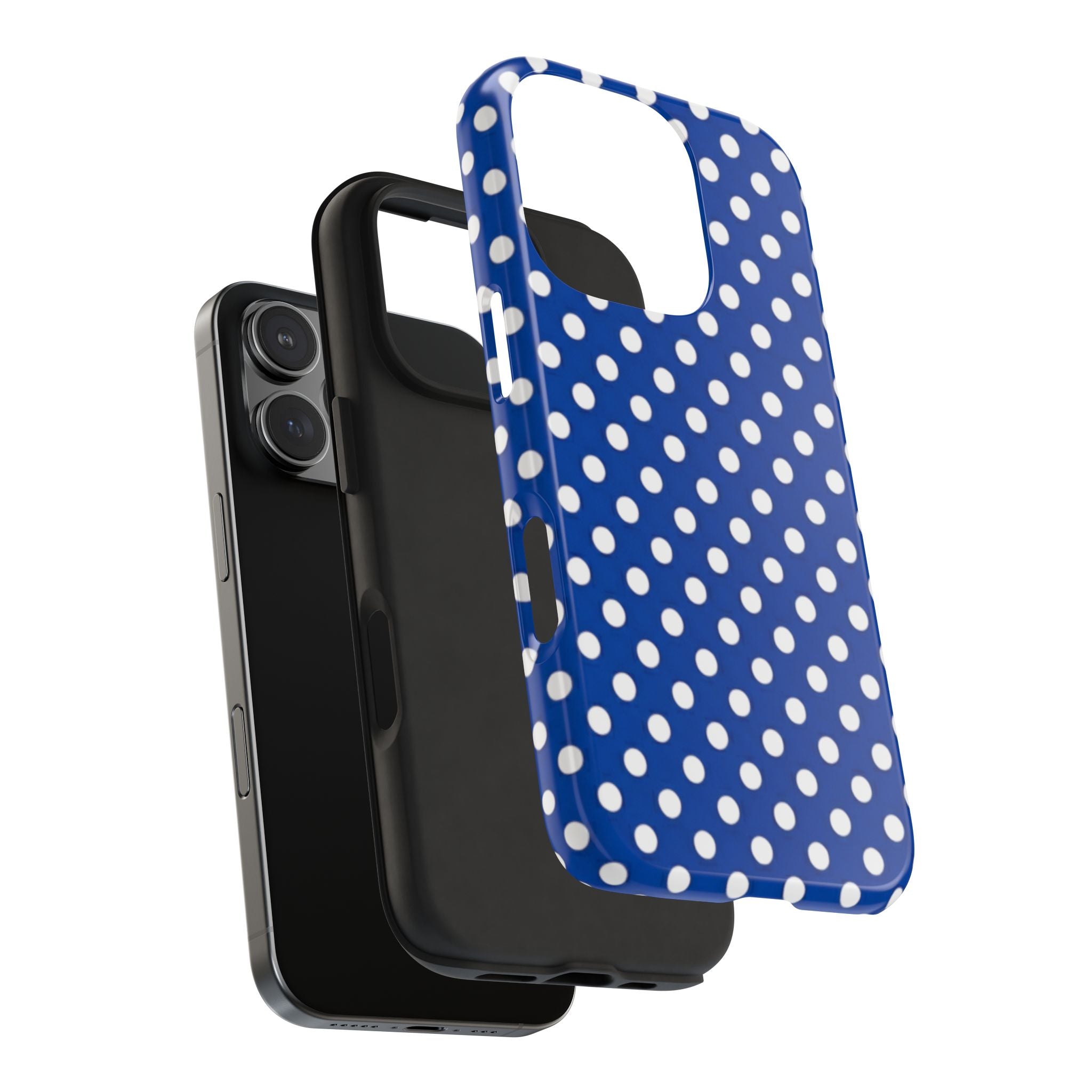 Polka Dot Tough Phone Case — Navy Blue White Dot Protective Phone Cover
