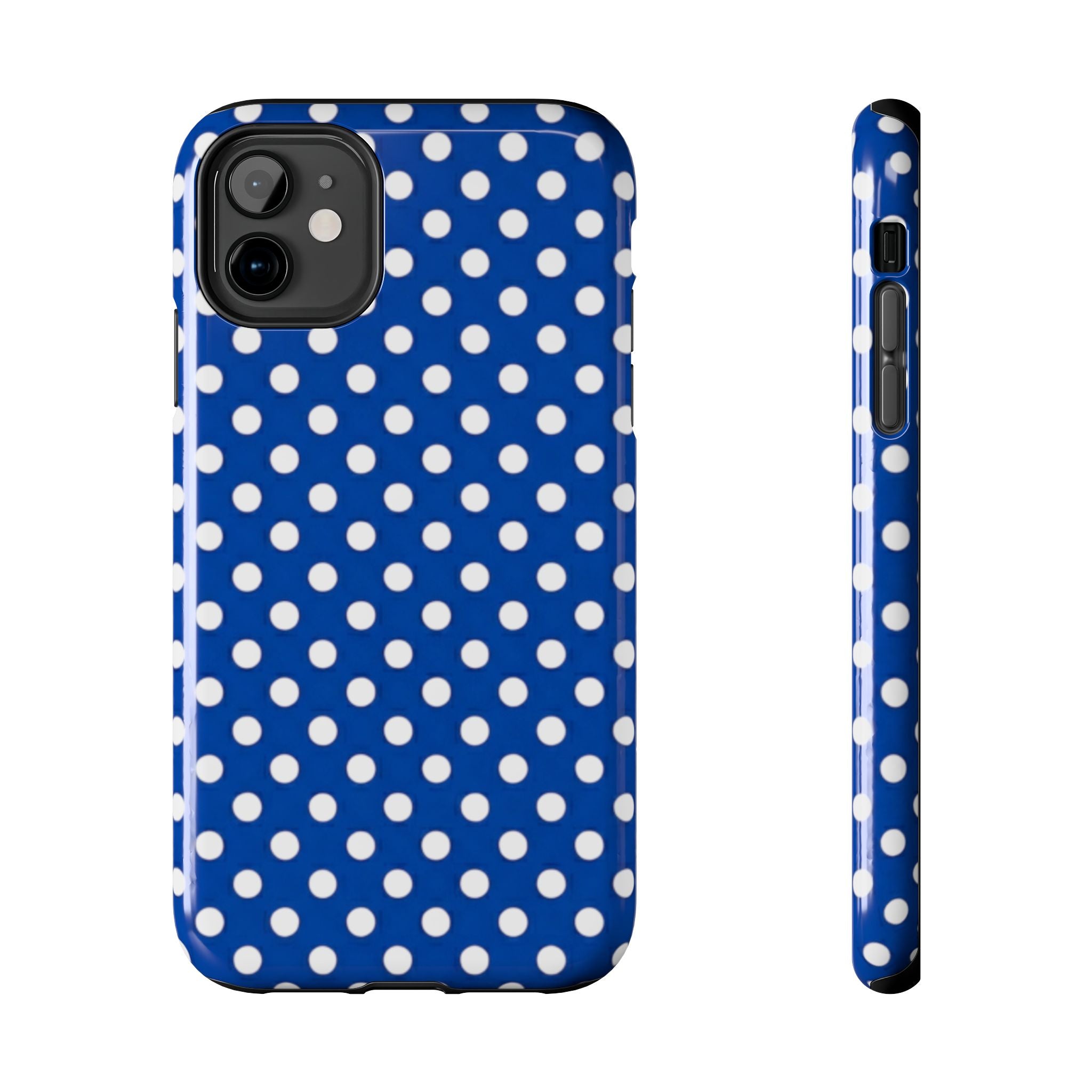Polka Dot Tough Phone Case — Navy Blue White Dot Protective Phone Cover