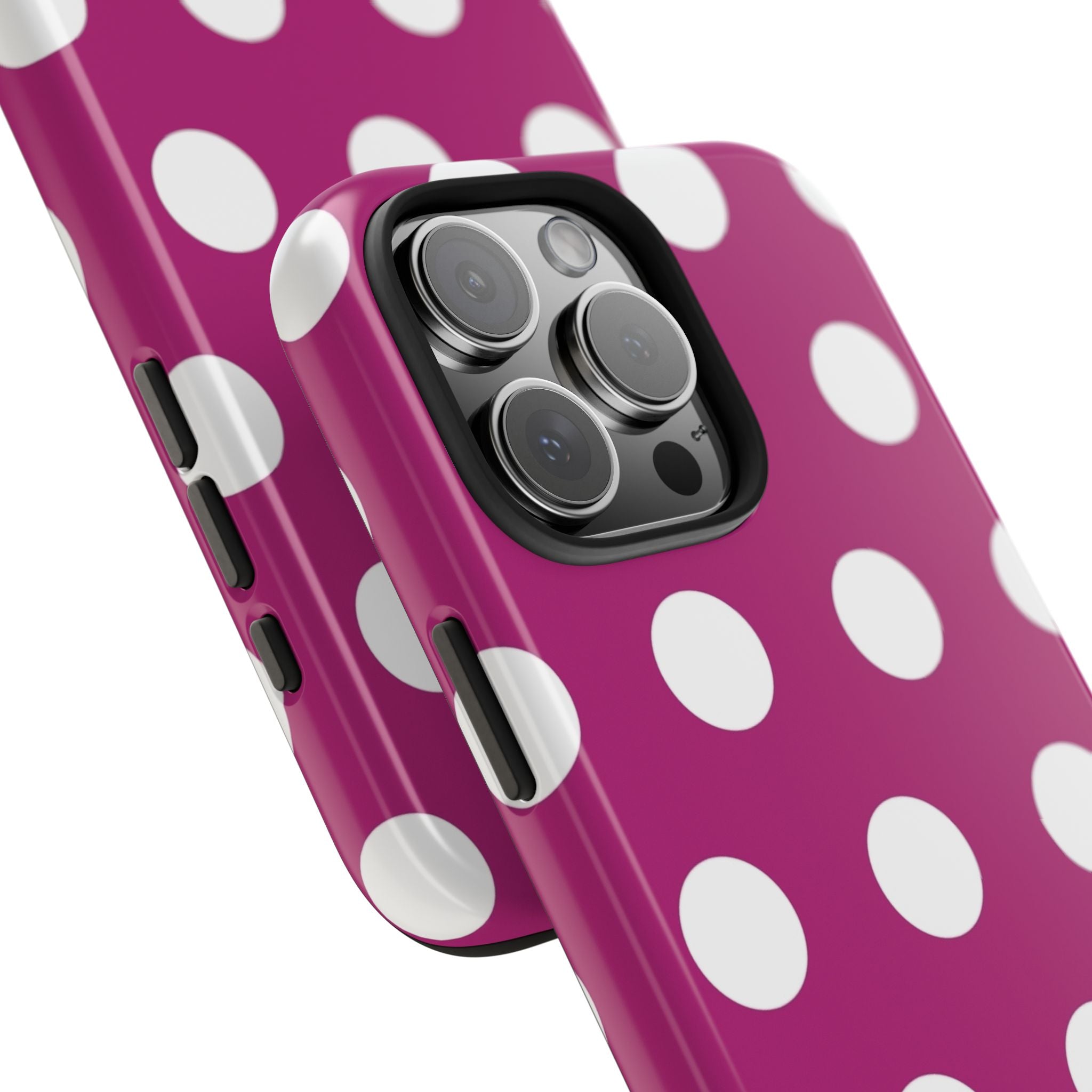 Magenta Polka Dot Tough Phone Case — Durable Protective Cover with White Dots