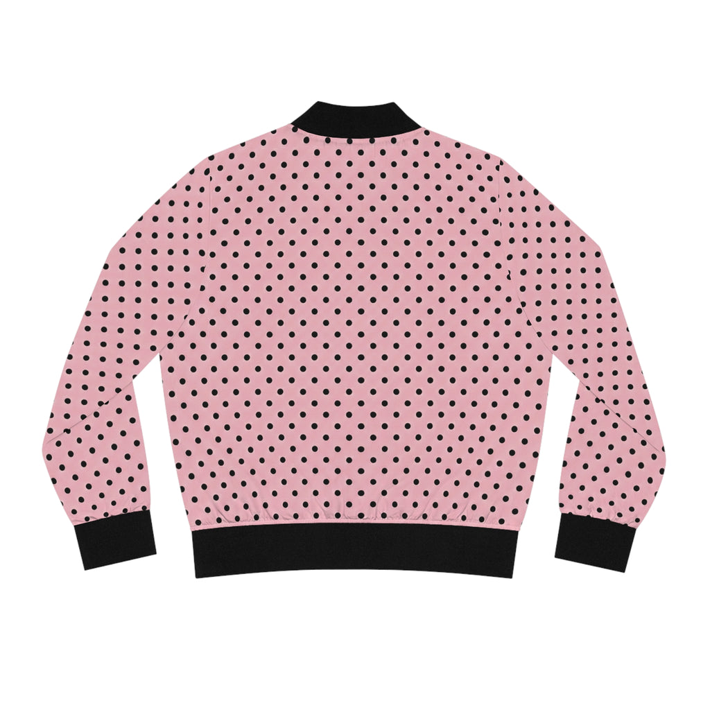 Pink Polka Dot Bomber Jacket | Black Spot Pattern Jacket
