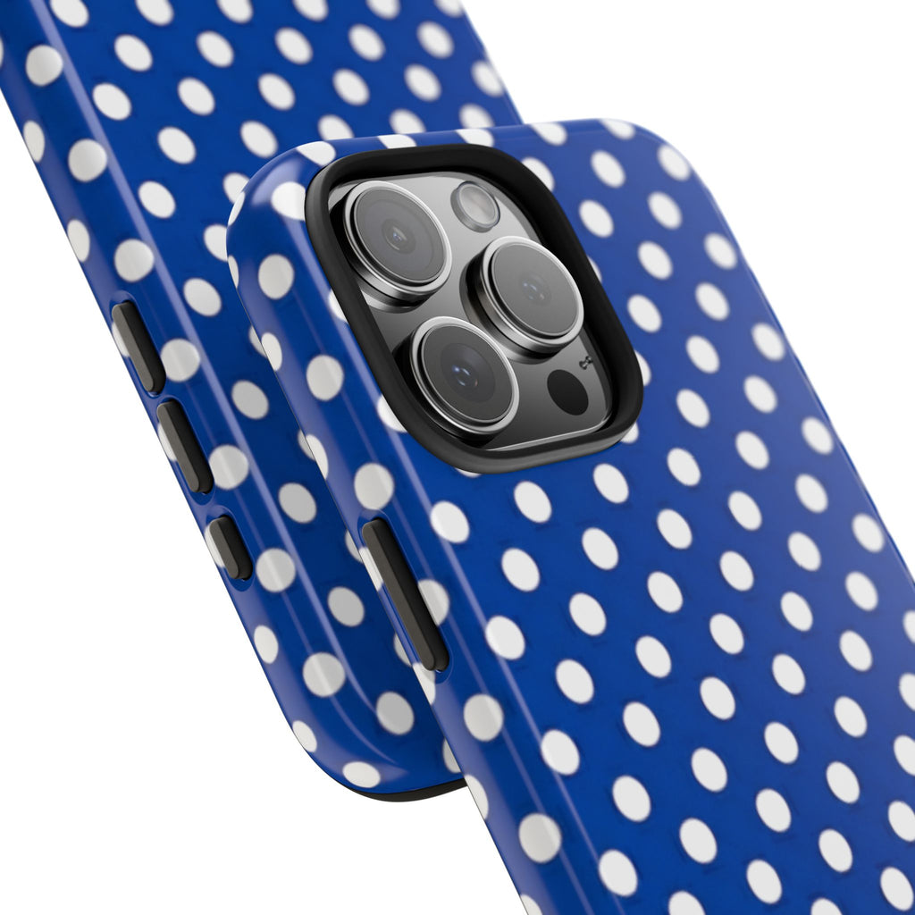 Polka Dot Tough Phone Case — Navy Blue White Dot Protective Phone Cover