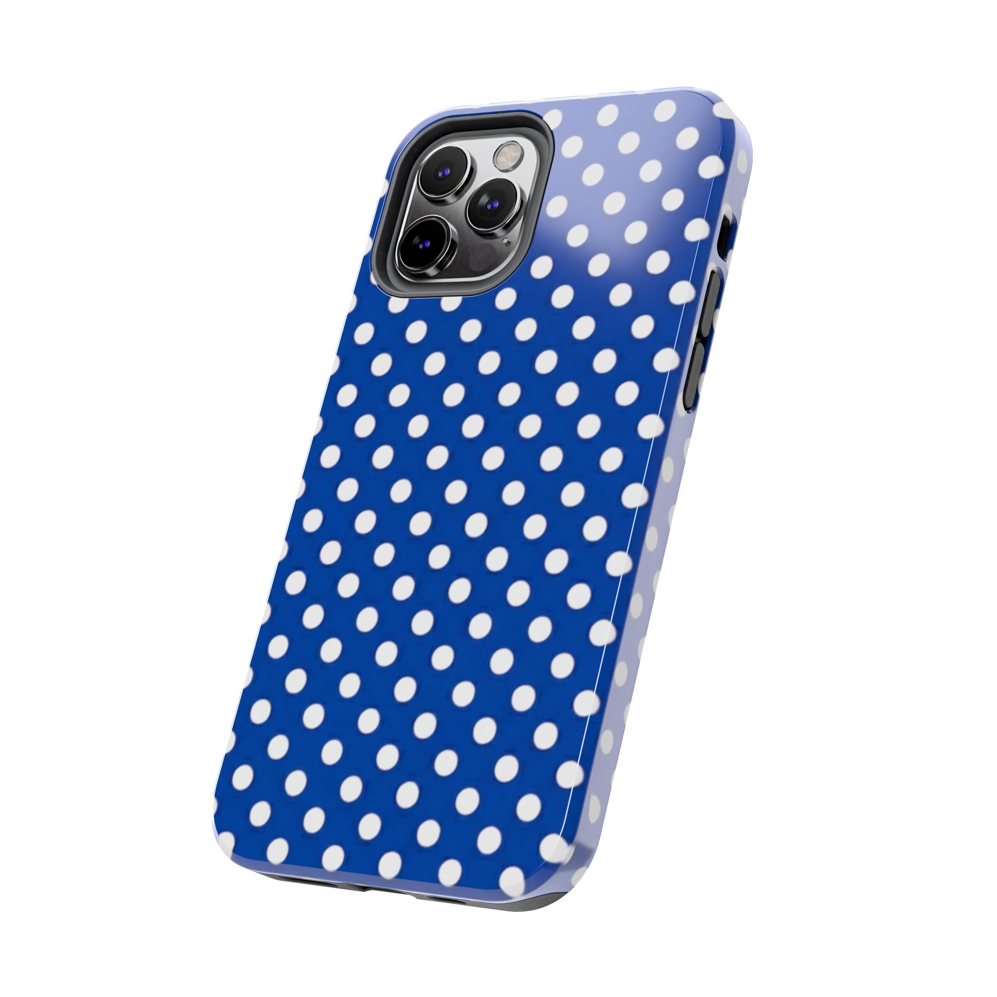 Polka Dot Tough Phone Case — Navy Blue White Dot Protective Phone Cover