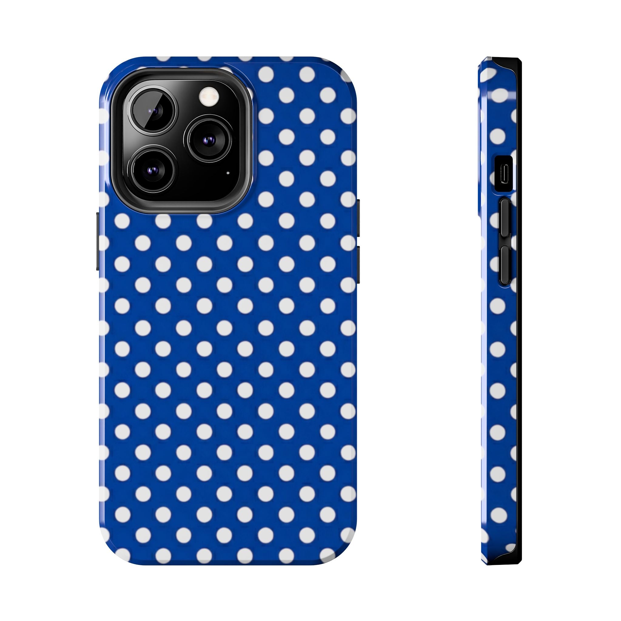 Polka Dot Tough Phone Case — Navy Blue White Dot Protective Phone Cover