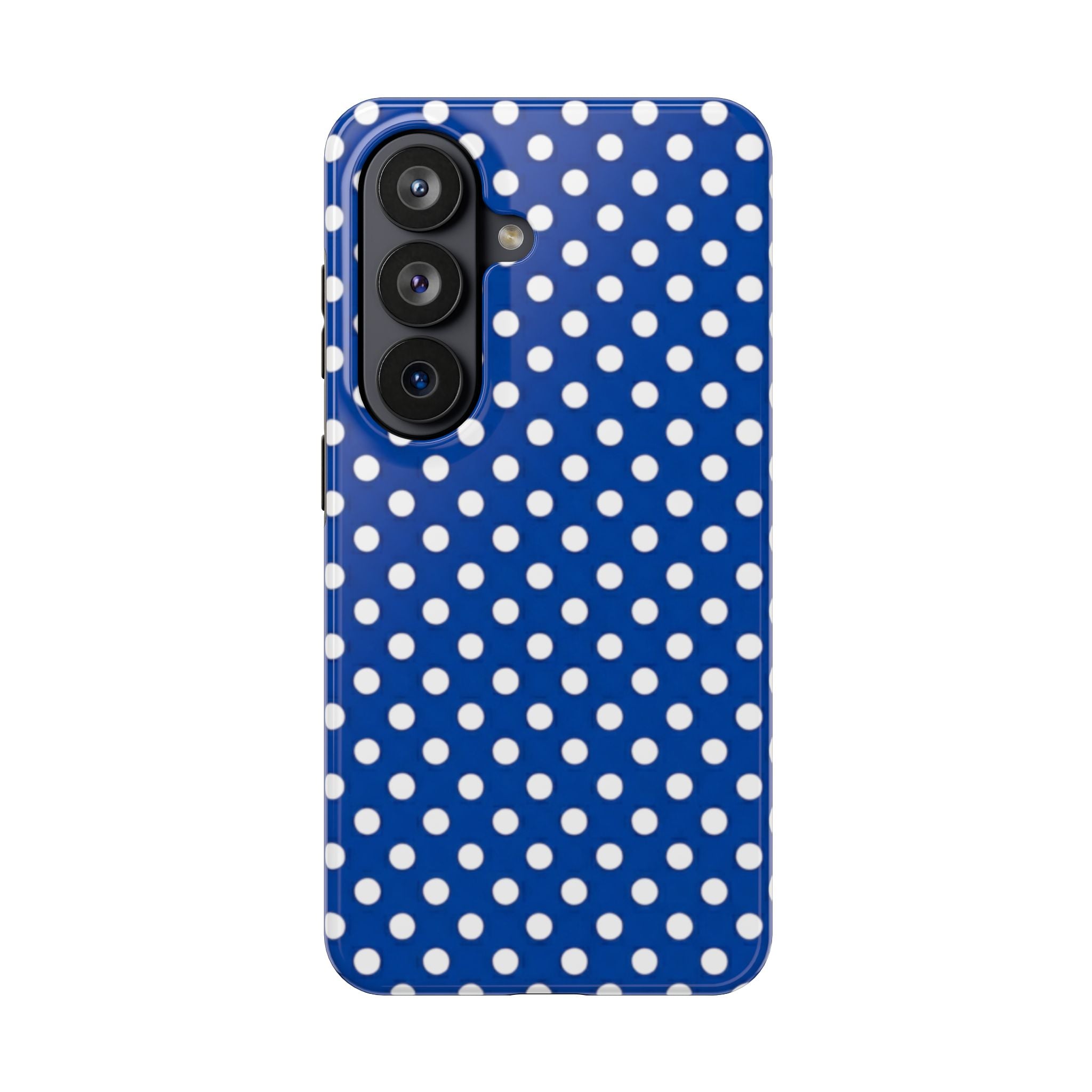 Polka Dot Tough Phone Case — Navy Blue White Dot Protective Phone Cover