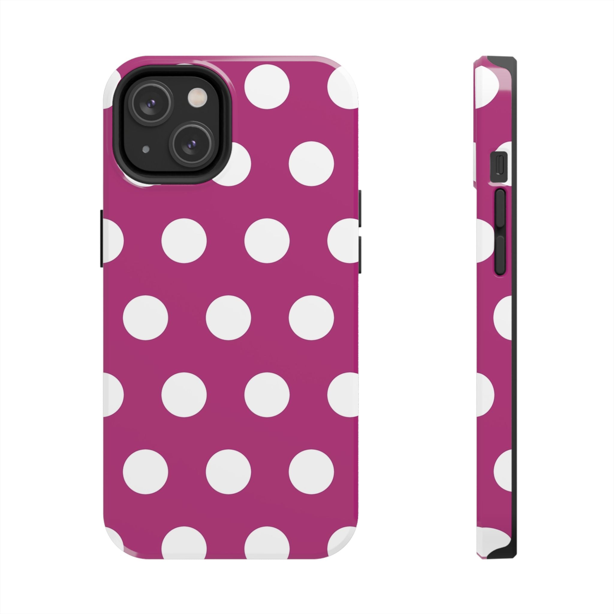 Magenta Polka Dot Tough Phone Case — Durable Protective Cover with White Dots