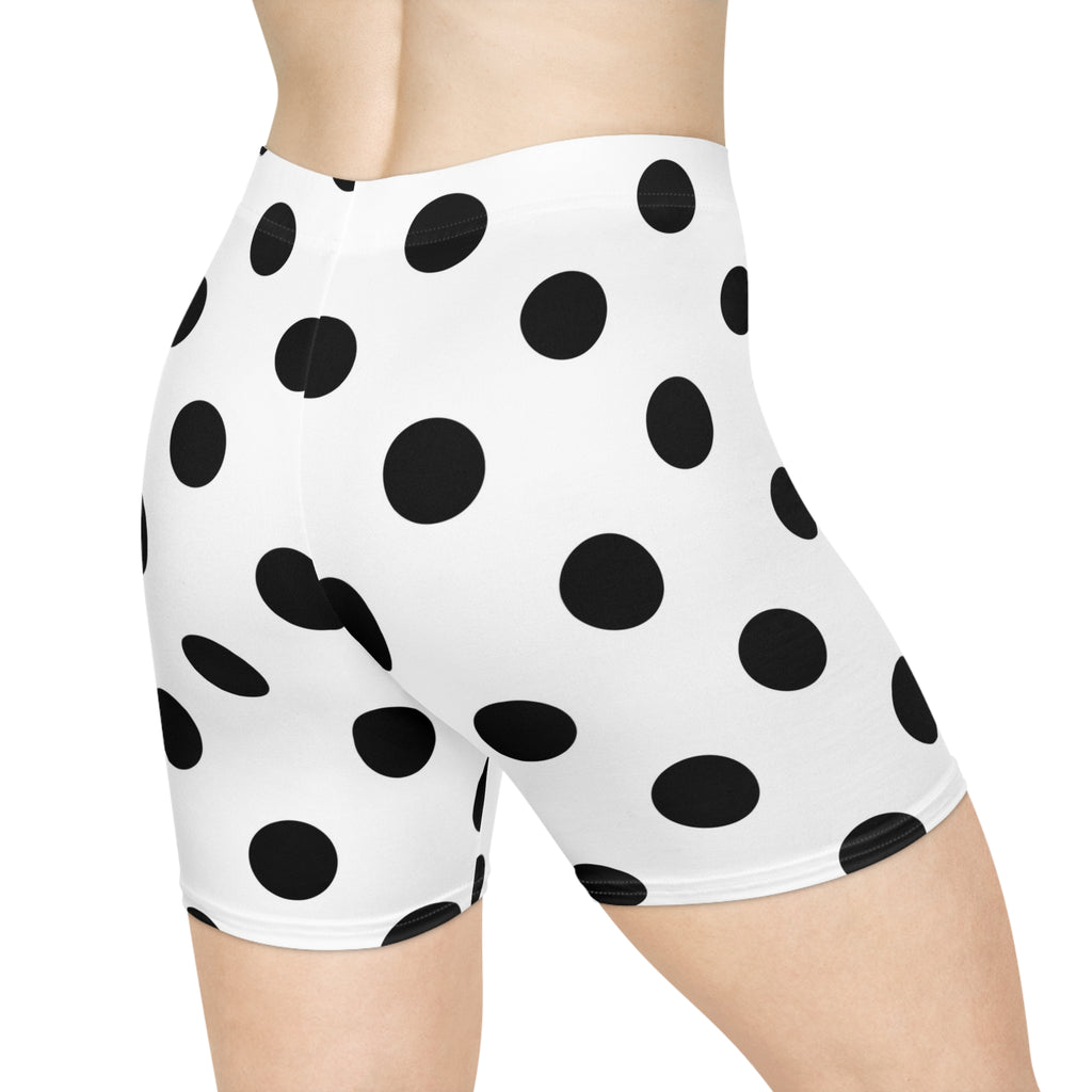Polka Dot Biker Shorts — Black & White Retro Workout Shorts