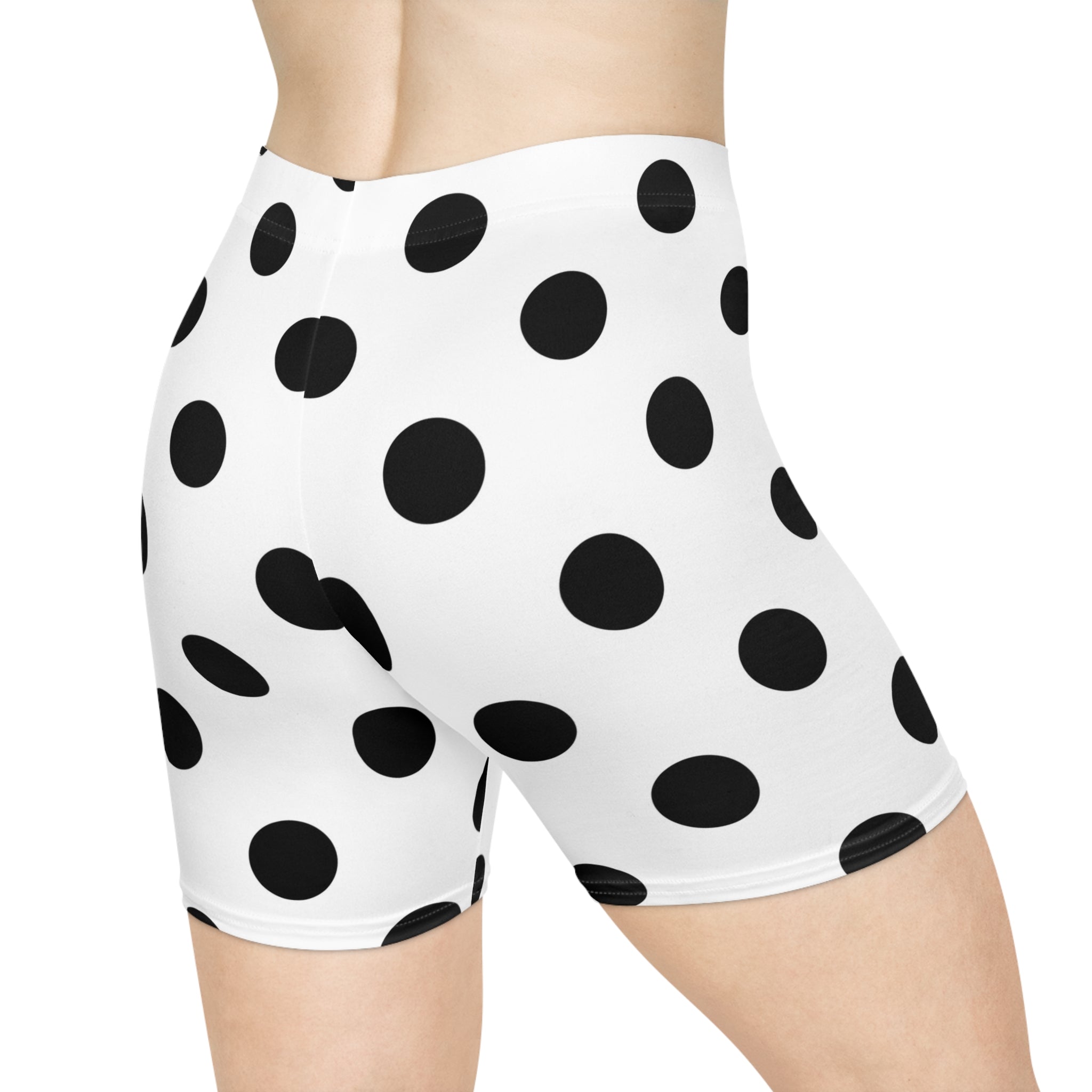 Polka Dot Biker Shorts — Black & White Retro Workout Shorts