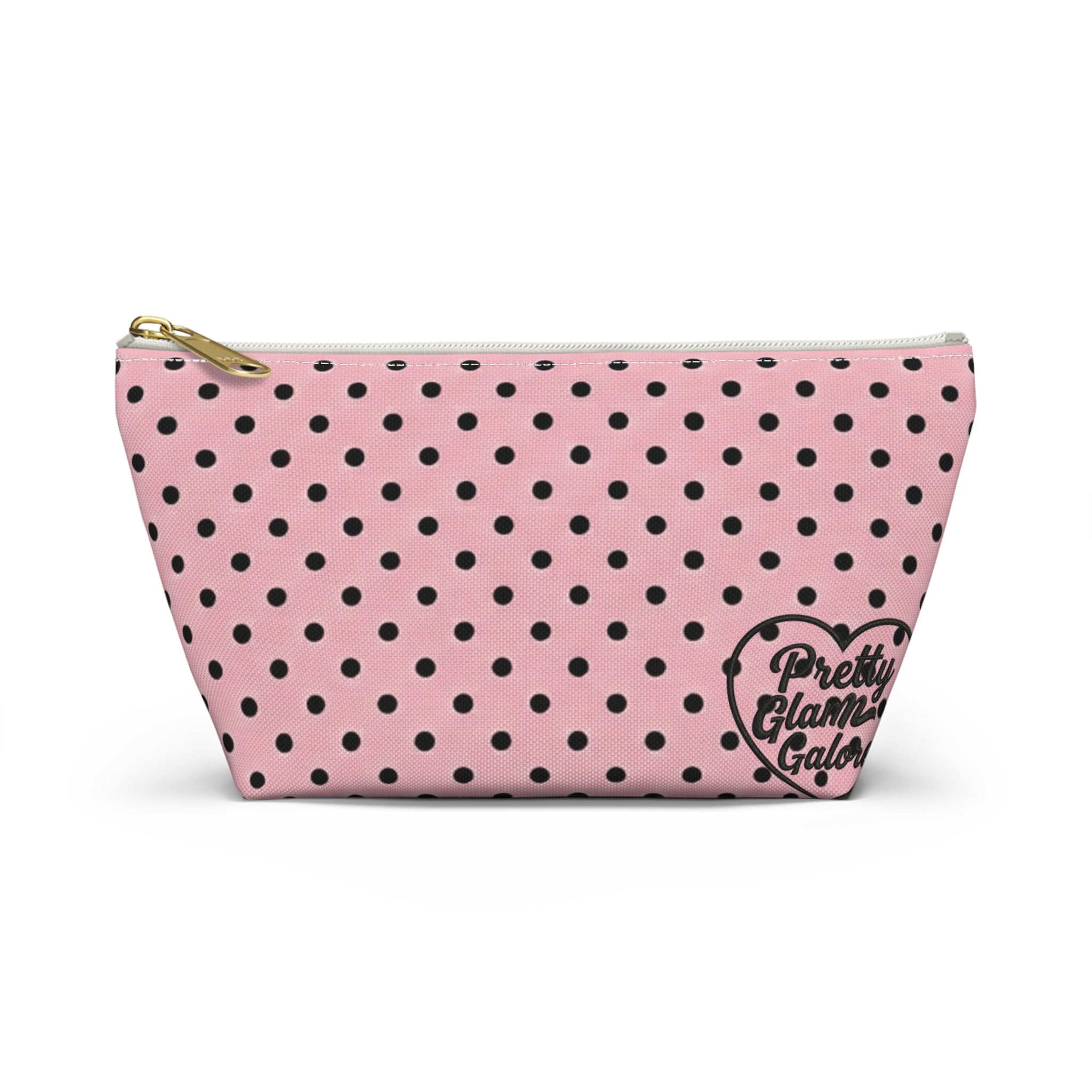 Black Polka Dots on Pink Accessory Pouch | T-Bottom Cosmetic Bag