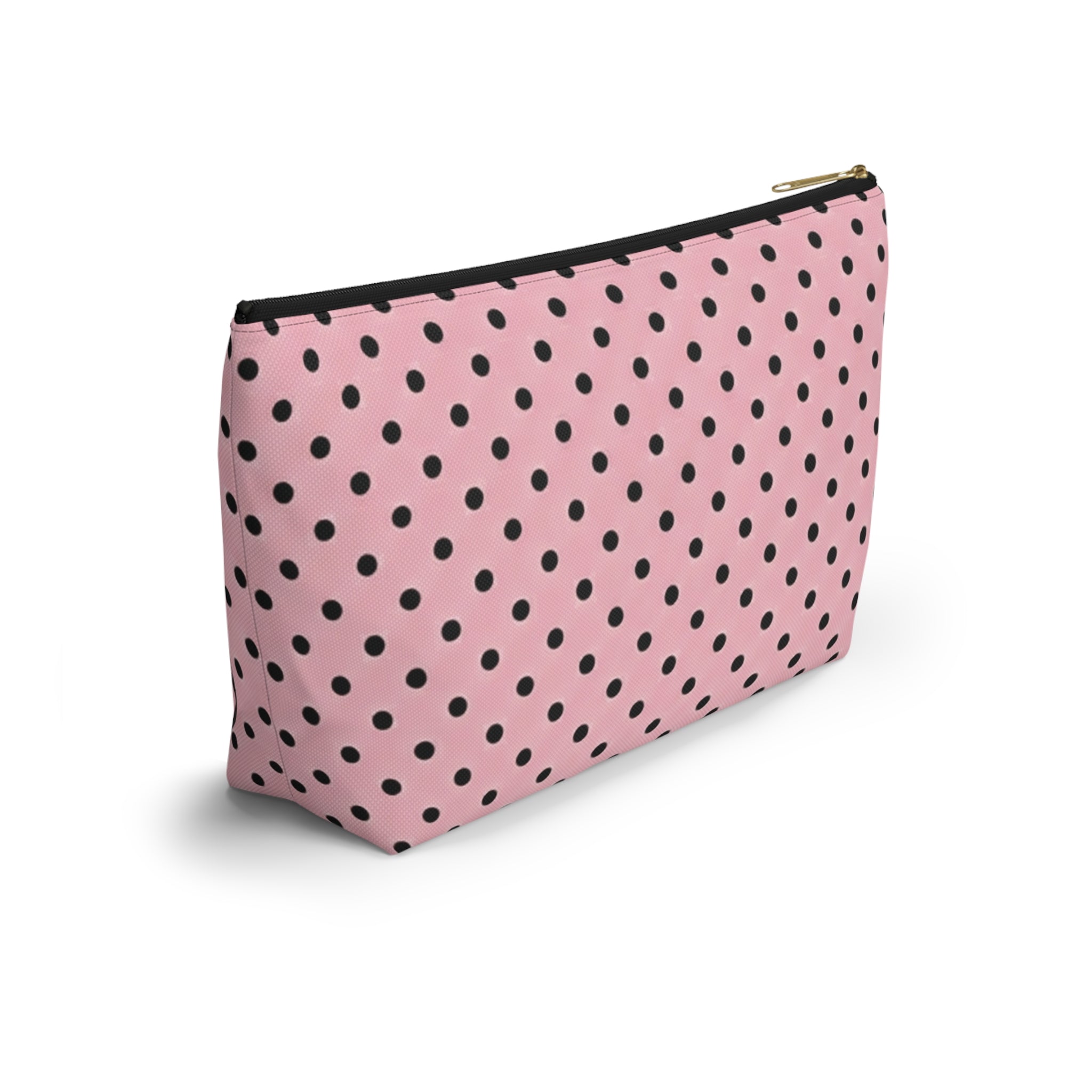 Black Polka Dots on Pink Accessory Pouch | T-Bottom Cosmetic Bag
