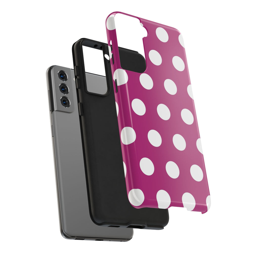 Magenta Polka Dot Tough Phone Case — Durable Protective Cover with White Dots