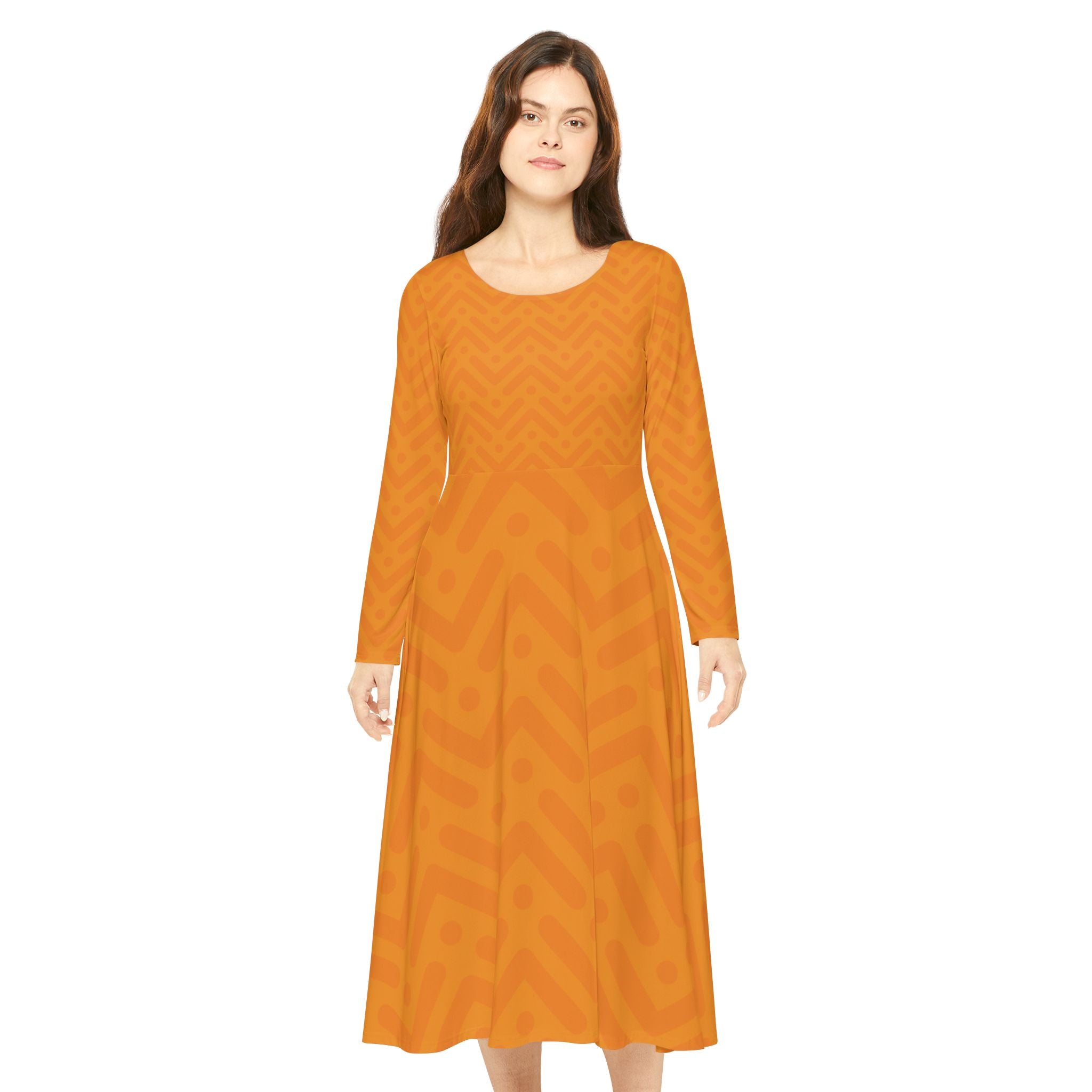 Orange Chevron Long Sleeve Dance Dress — Women's AOP Fit & Flare