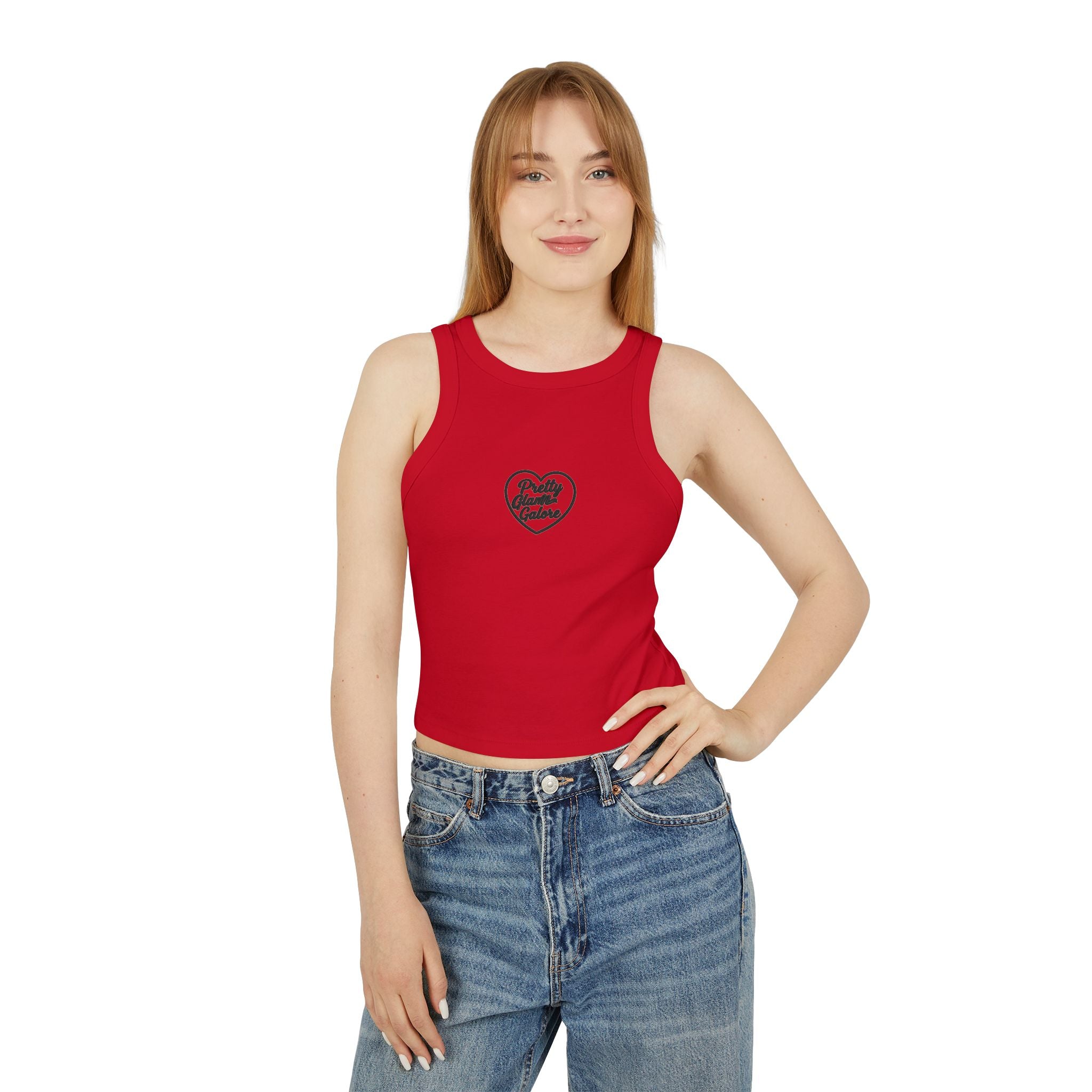 Women's Racer Tank — 'Love Yourself' Heart Micro Rib Crop Top