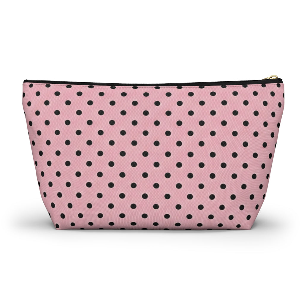 Black Polka Dots on Pink Accessory Pouch | T-Bottom Cosmetic Bag