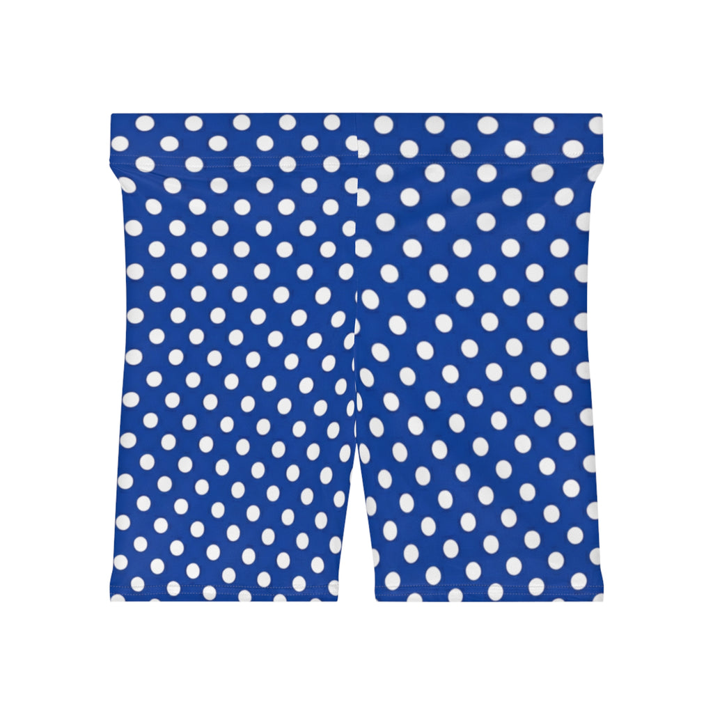 Blue Polka Dot Biker Shorts — Women's Stretch Cycling & Workout Shorts